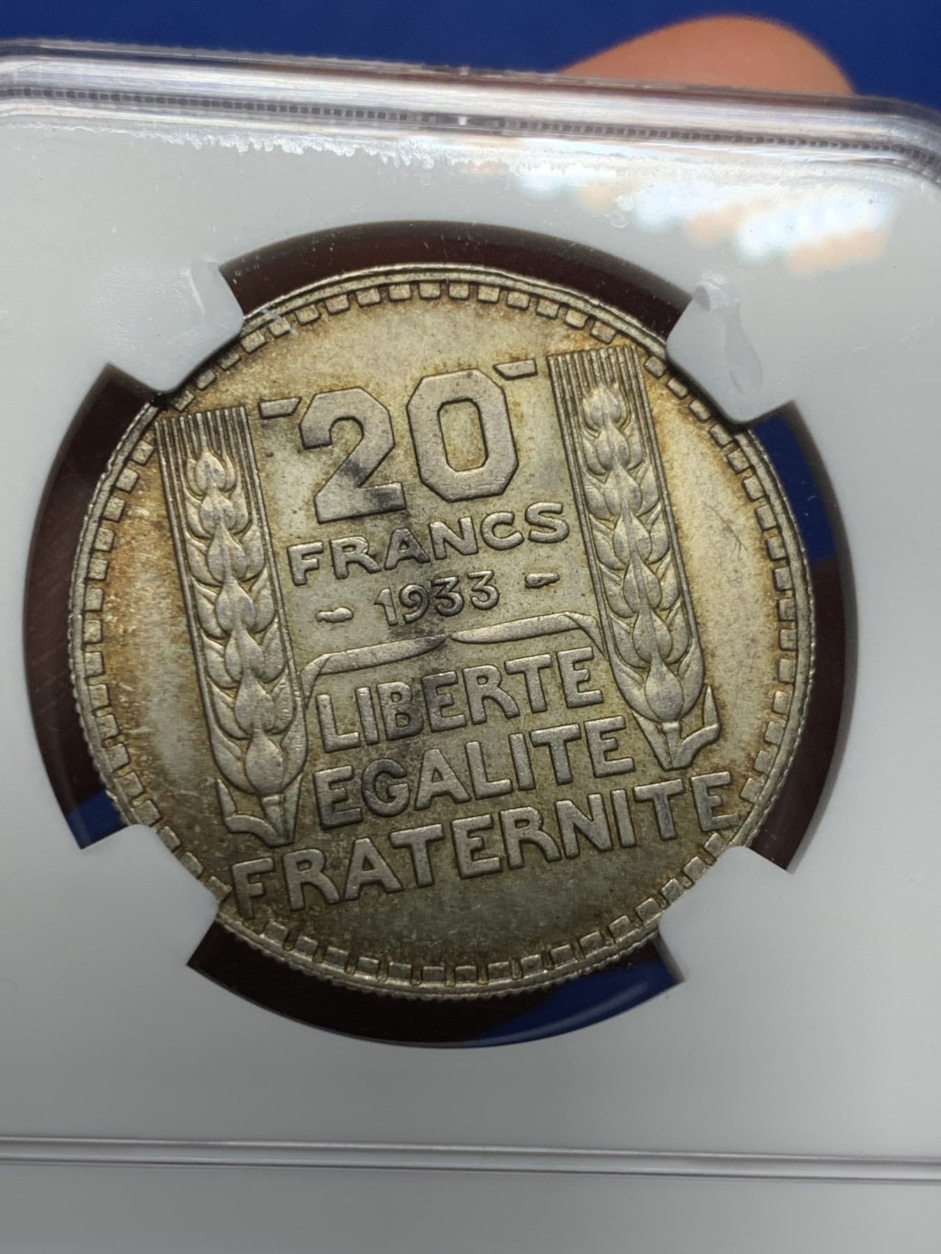 《竞宝斋》第232场-周日，周一 2场 (全场包邮) NGC MS63 法国1933年桂冠女神20法郎银币