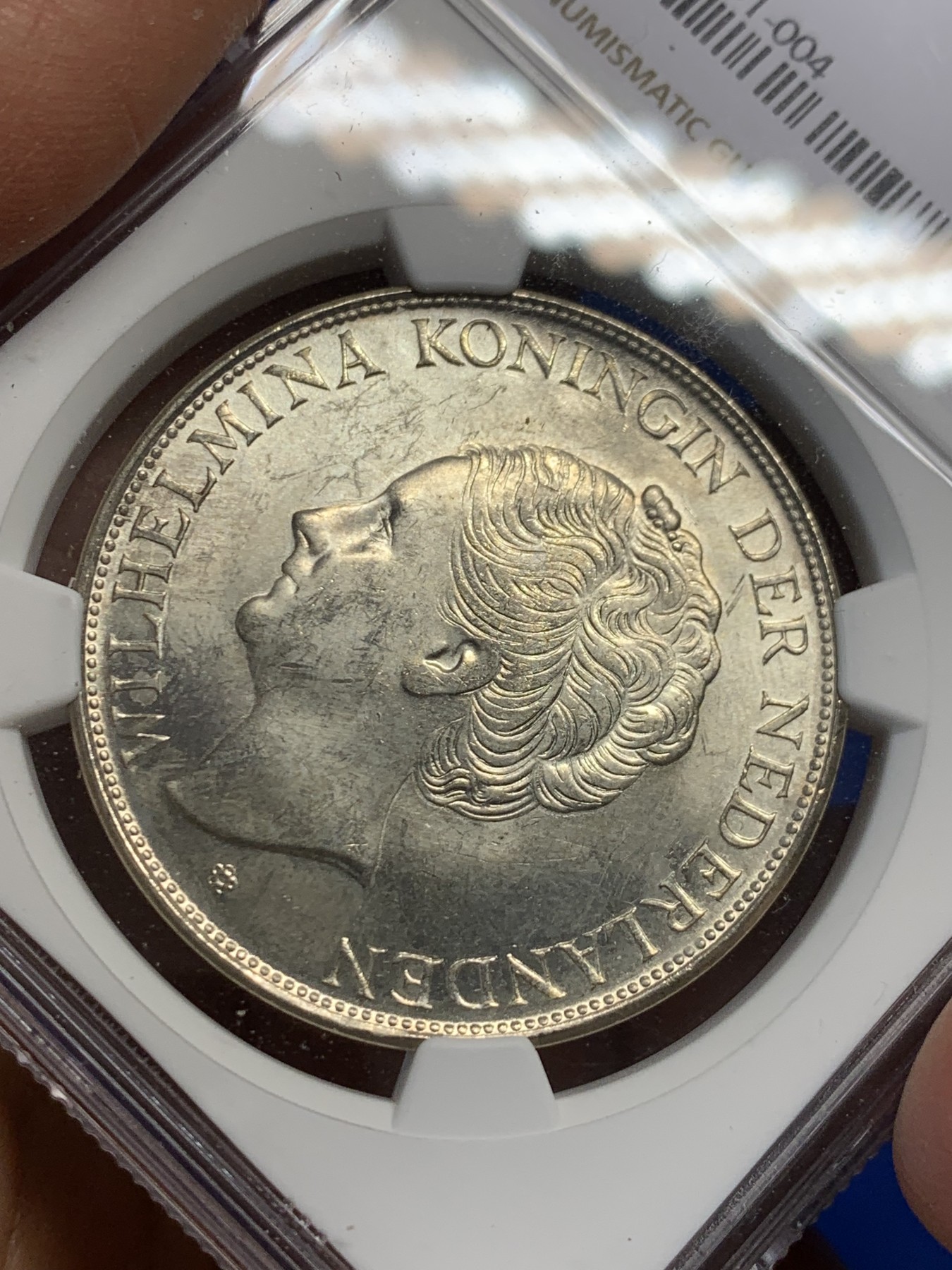 《竞宝斋》第232场-周日，周一 2场 (全场包邮) NGC MS63 荷属库拉索1944D女王威廉明娜2.5盾大银币