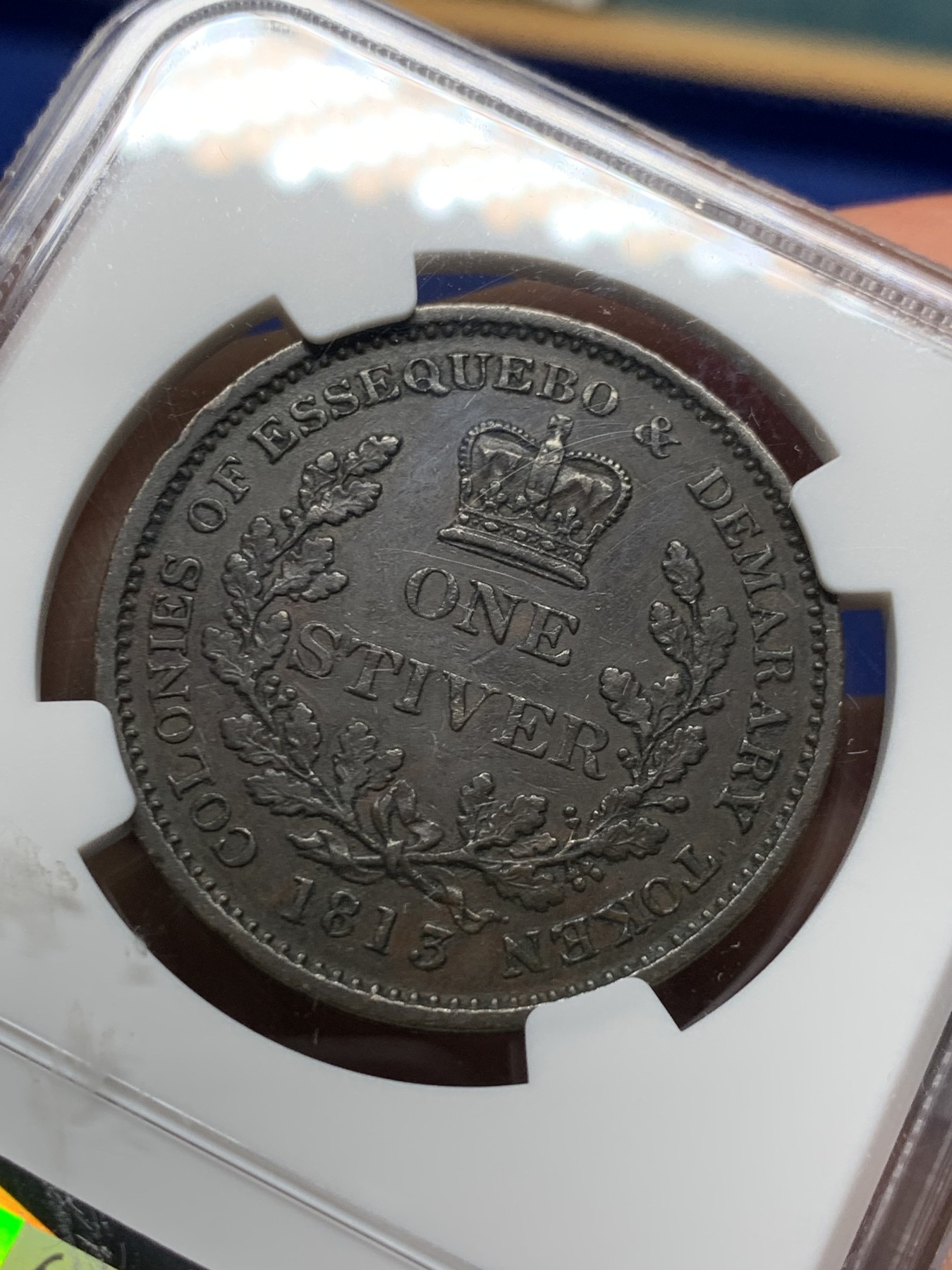 《竞宝斋》第232场-周日，周一 2场 (全场包邮) 两枚一组 NGC XF 1813年英属埃斯奎波&德梅拉拉铜币 半stiver+1stiver