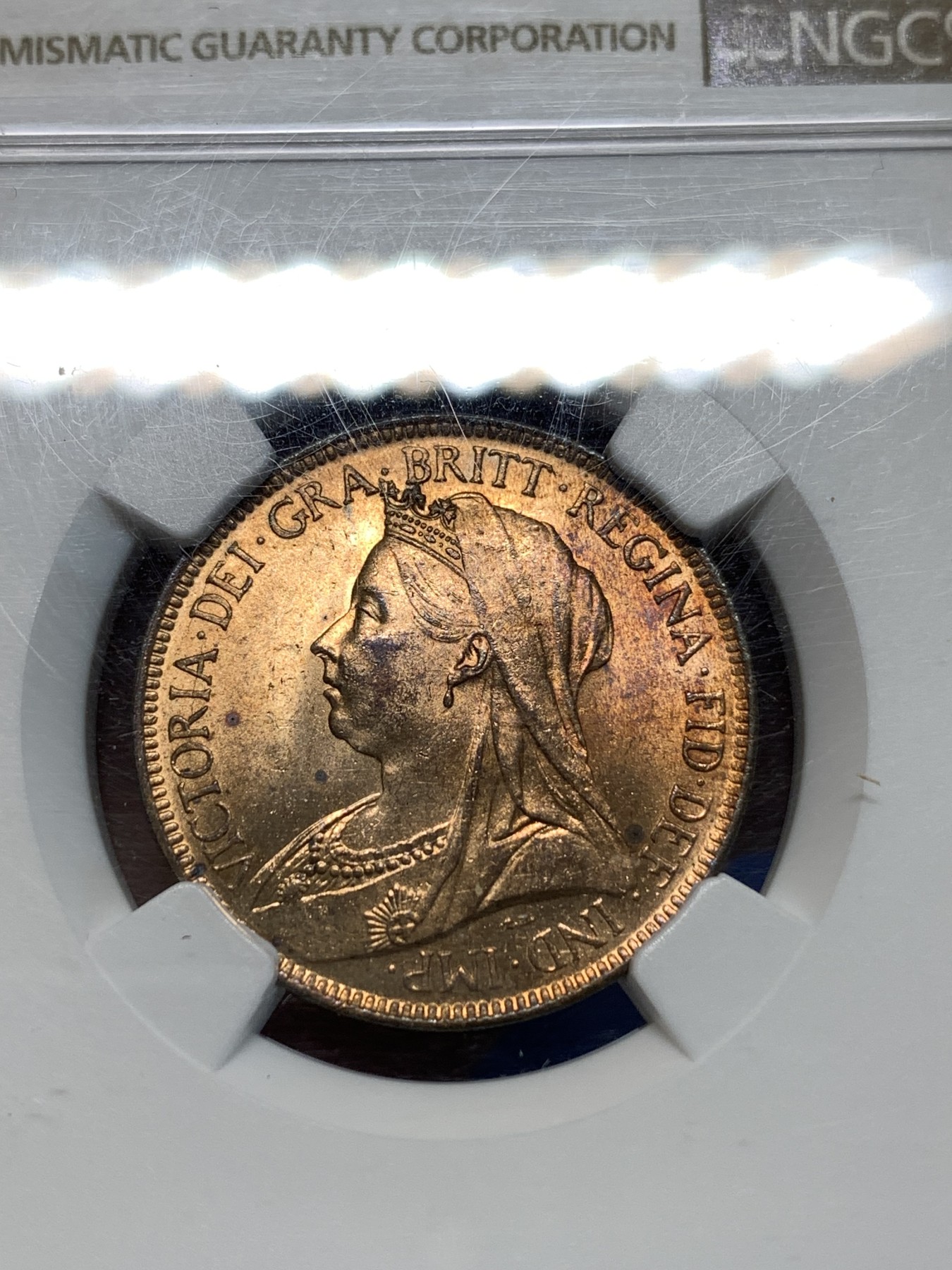 《竞宝斋》第232场-周日，周一 2场 (全场包邮) NGC-MS64RD 英国1900年维多利亚女王披纱1/2便士，高分RD十分难得，铜光闪闪恍如金币