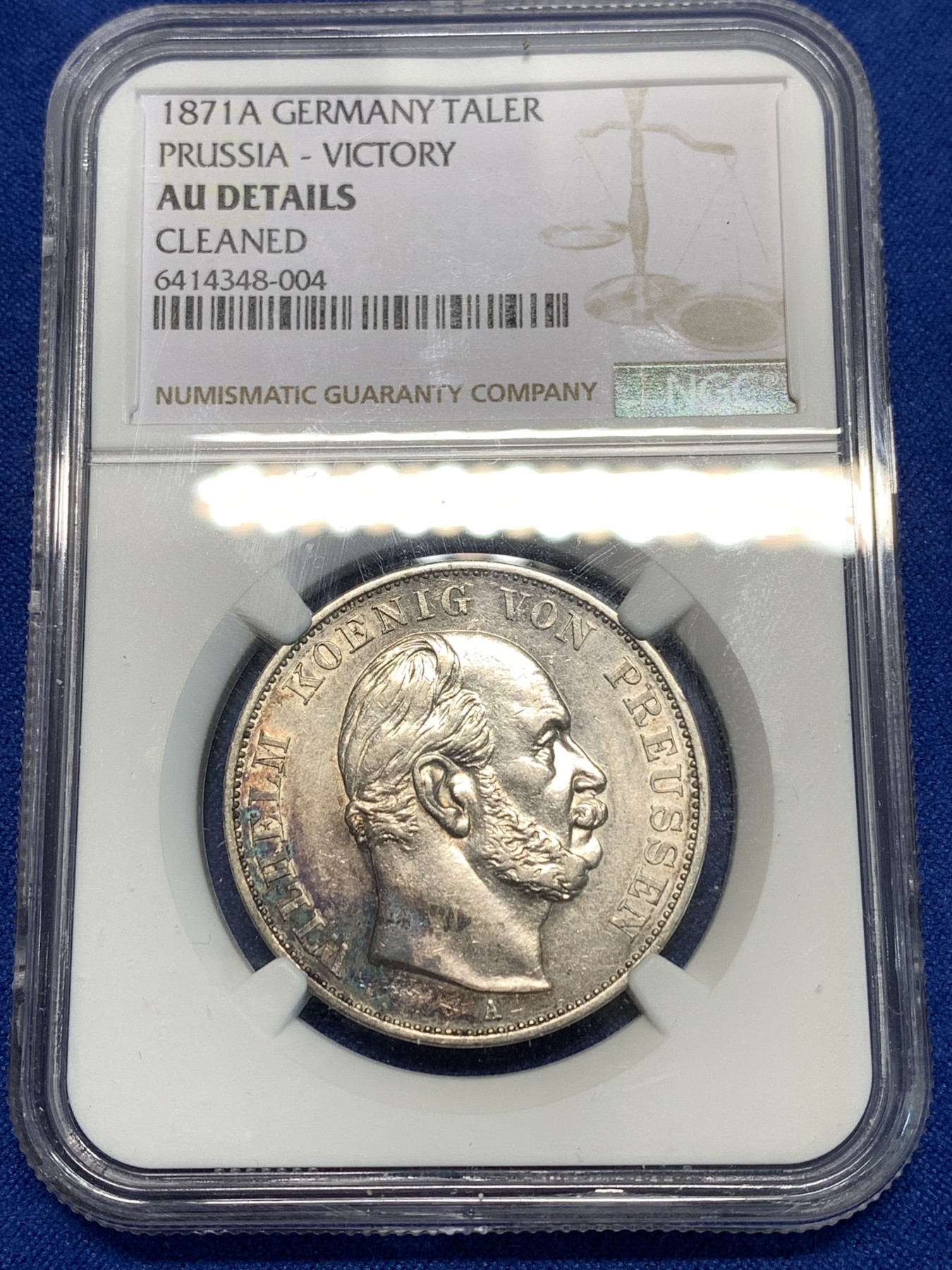 《竞宝斋》第232场-周日，周一 2场 (全场包邮) NGC-AUD 德国1871年A 普鲁士威廉一世 普法胜利1泰勒银币