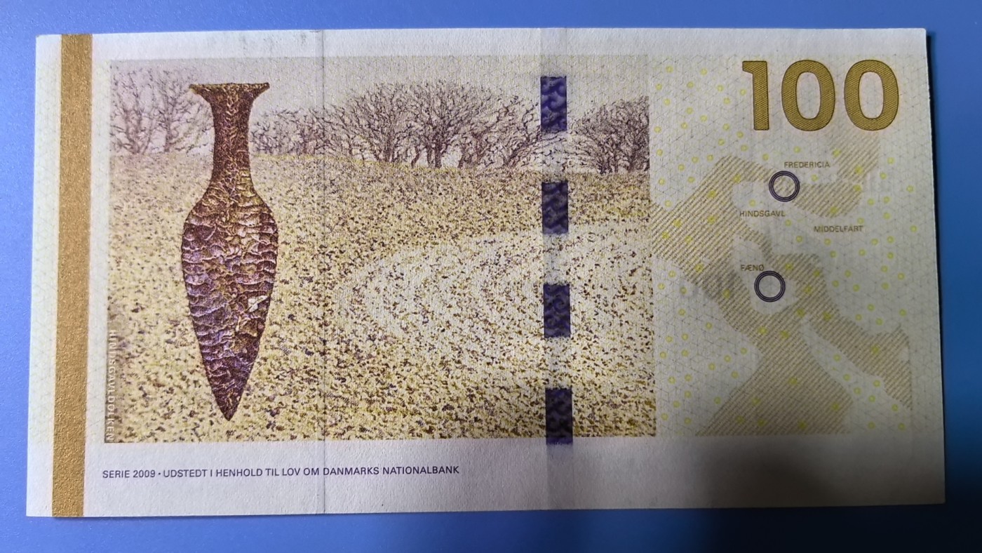 丹麦2009年版之2013年100克朗 无4 AA冠 欧洲纸币 实物图 UNC
