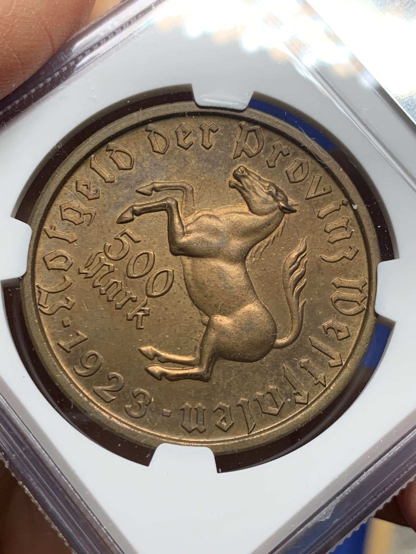 《竞宝斋》第232场-周日，周一 2场 (全场包邮) NGC MS63BN 德国威斯特伐利亚1923年500马克大马币铜币