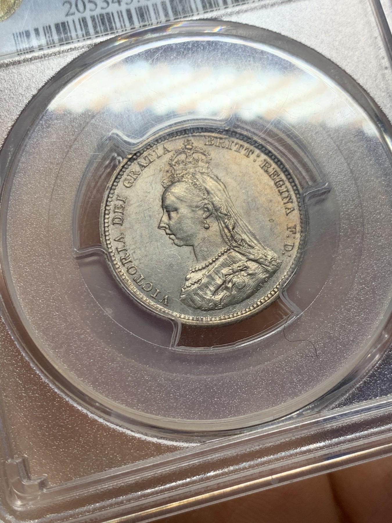 《竞宝斋》第232场-周日，周一 2场 (全场包邮) PCGS-MS61英国 1888/7年 骑字版 英国维多利亚1先令 稀少品 淡粉彩 1888少见 骑字版更为难得