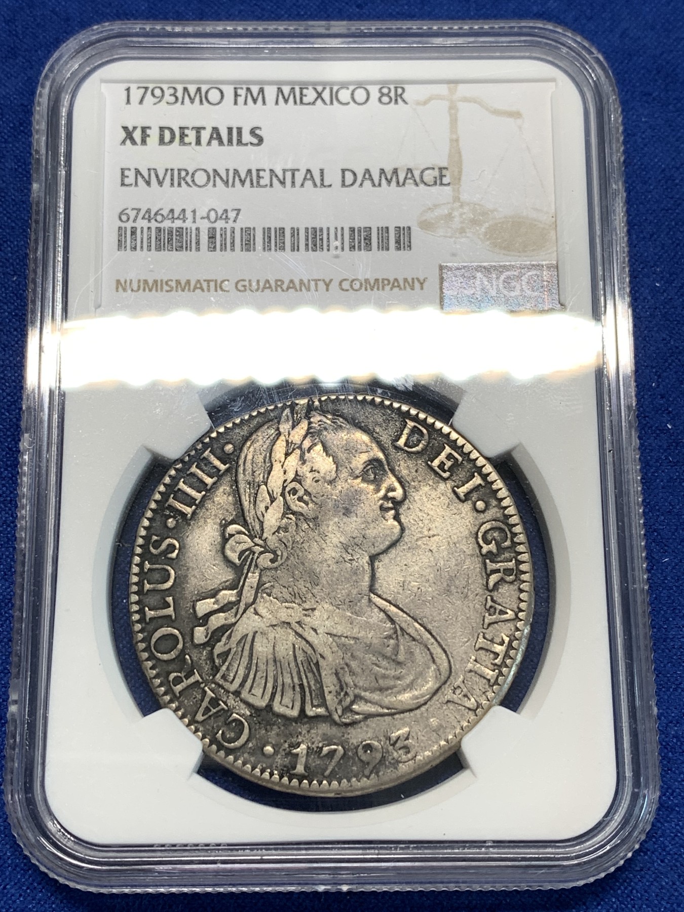 《竞宝斋》第232场-周日，周一 2场 (全场包邮) NGC XFD 墨西哥1793MO FM 卡洛斯四世8R双柱银币