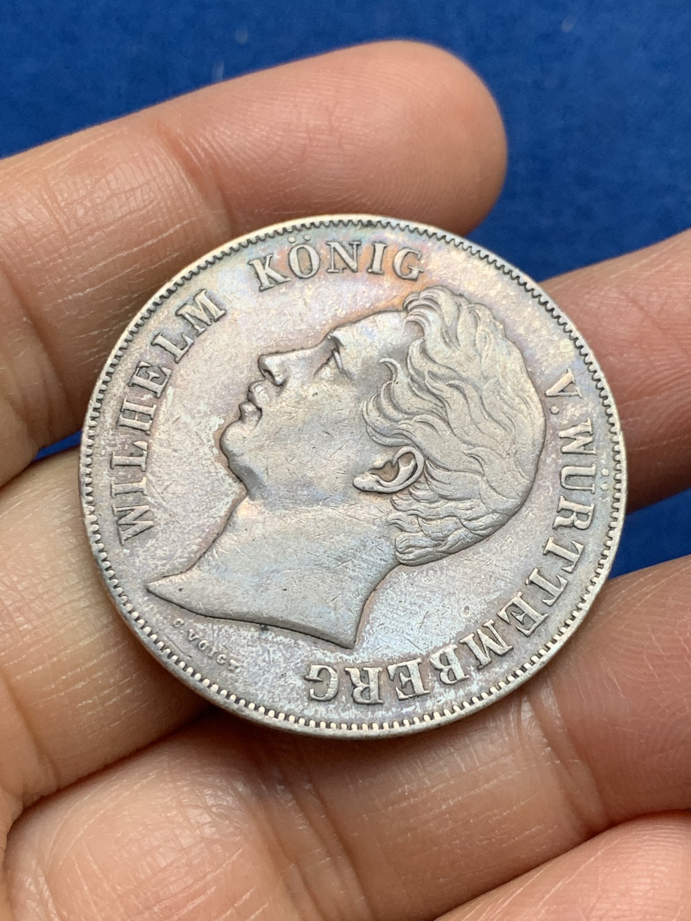 《竞宝斋》第232场-周日，周一 2场 (全场包邮) 德国1849年符腾堡鹿狮1泰勒银币 底板泛着彩光 很不错的品种