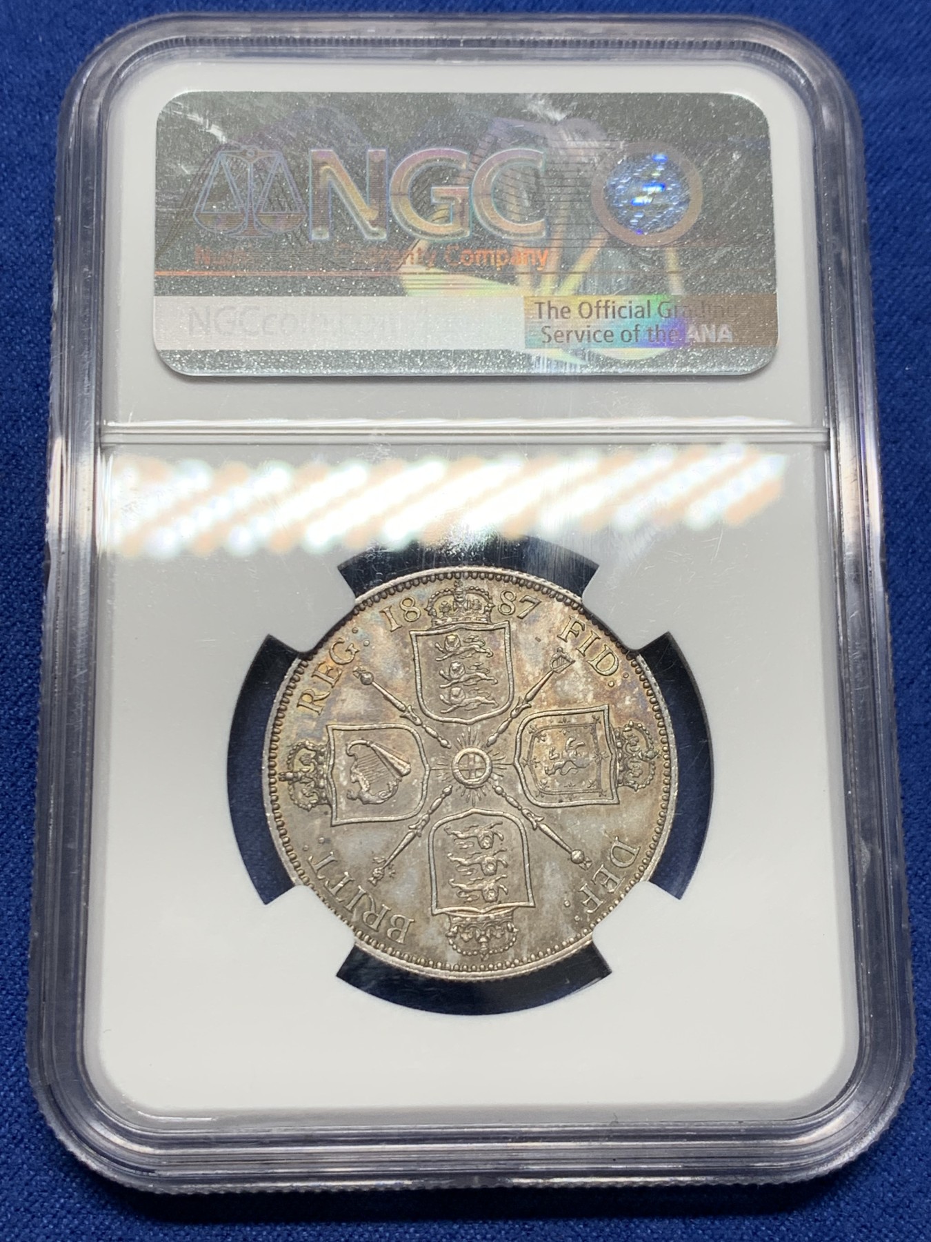 《竞宝斋》第232场-周日，周一 2场 (全场包邮) NGC UNC 英国 1887年弗洛林银币，状态好，底板带彩