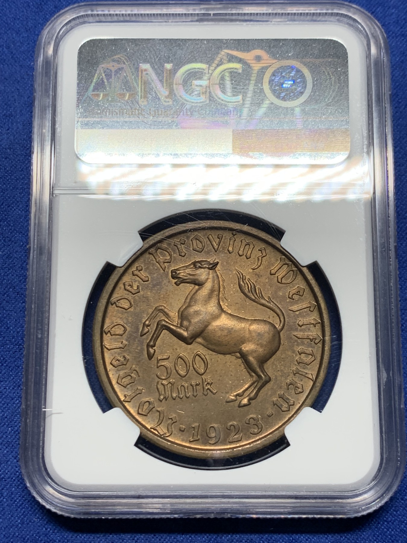 《竞宝斋》第232场-周日，周一 2场 (全场包邮) NGC MS63BN 德国威斯特伐利亚1923年500马克大马币铜币