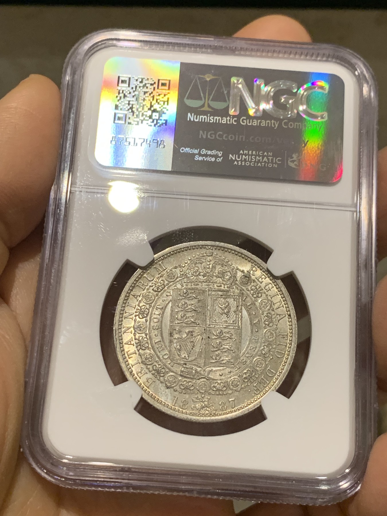 《竞宝斋》第232场-周日，周一 2场 (全场包邮) NGC MS63 英国1887年维多利亚1/2克朗银币 状态不错