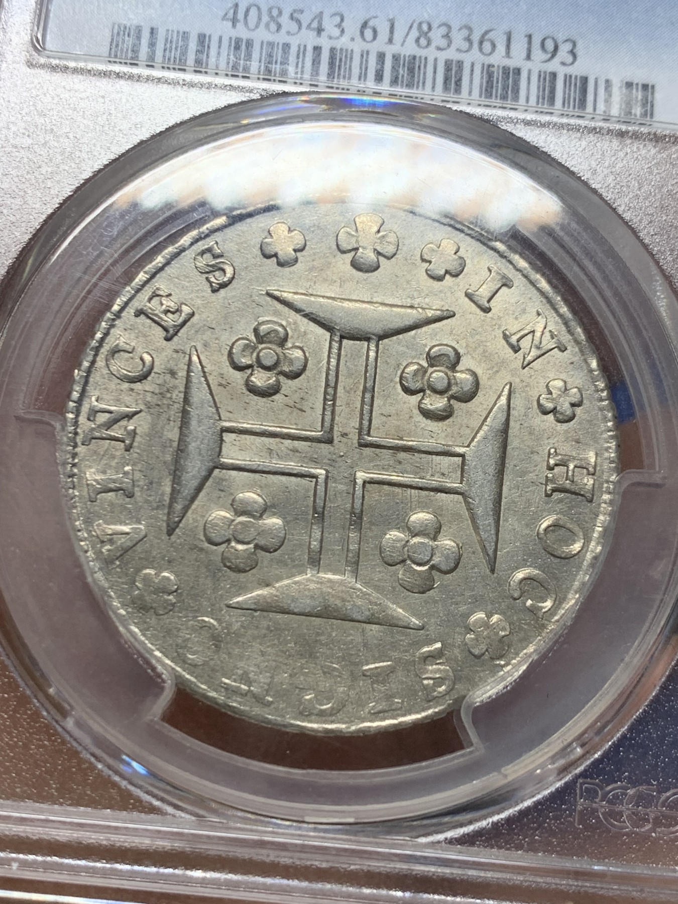 《竞宝斋》第232场-周日，周一 2场 (全场包邮) PCGS-MS61 葡萄牙 1816年 葡萄牙本土十字400R银币 。早期原光内齿深打.十字星大银币.名誉品.原转光 高分稀少。in hoc signorinces 直译:凭此标记.汝将获胜.圣殿骑士团.