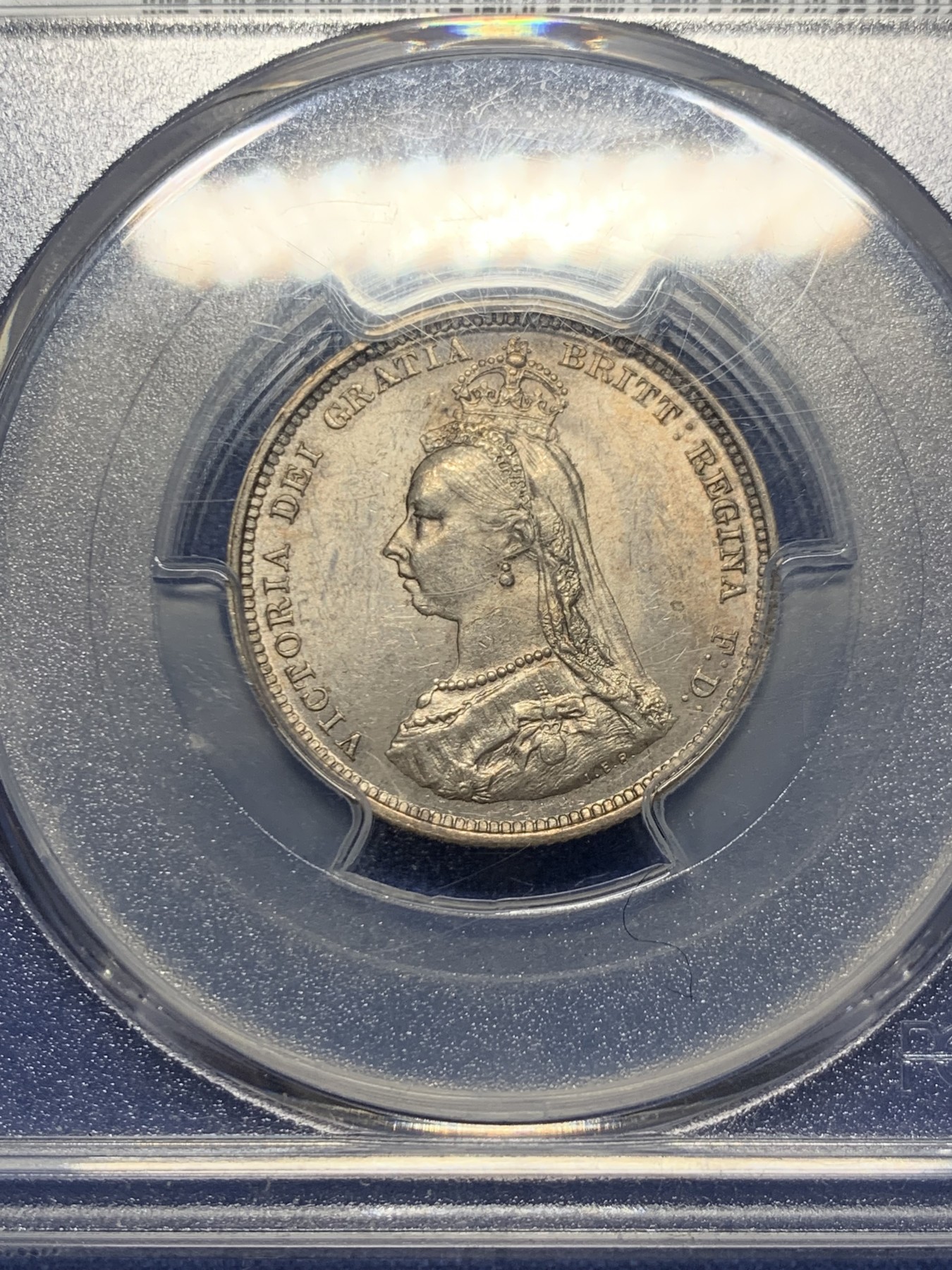 《竞宝斋》第232场-周日，周一 2场 (全场包邮) PCGS-MS61英国 1888/7年 骑字版 英国维多利亚1先令 稀少品 淡粉彩 1888少见 骑字版更为难得