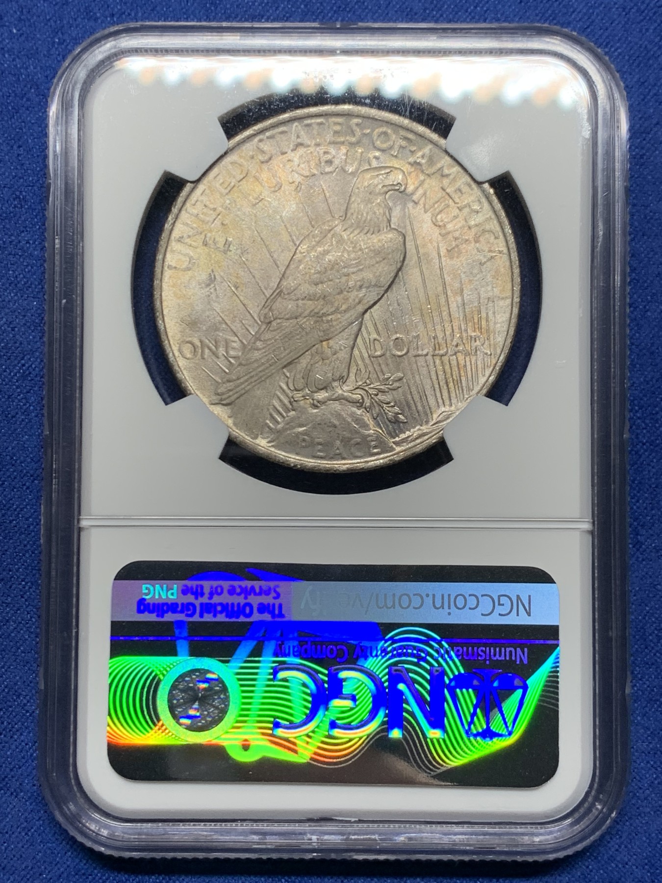 《竞宝斋》第232场-周日，周一 2场 (全场包邮) NGC-MS63 1923年 美国和平银币 淡彩 NGC百年纪念特殊盒子