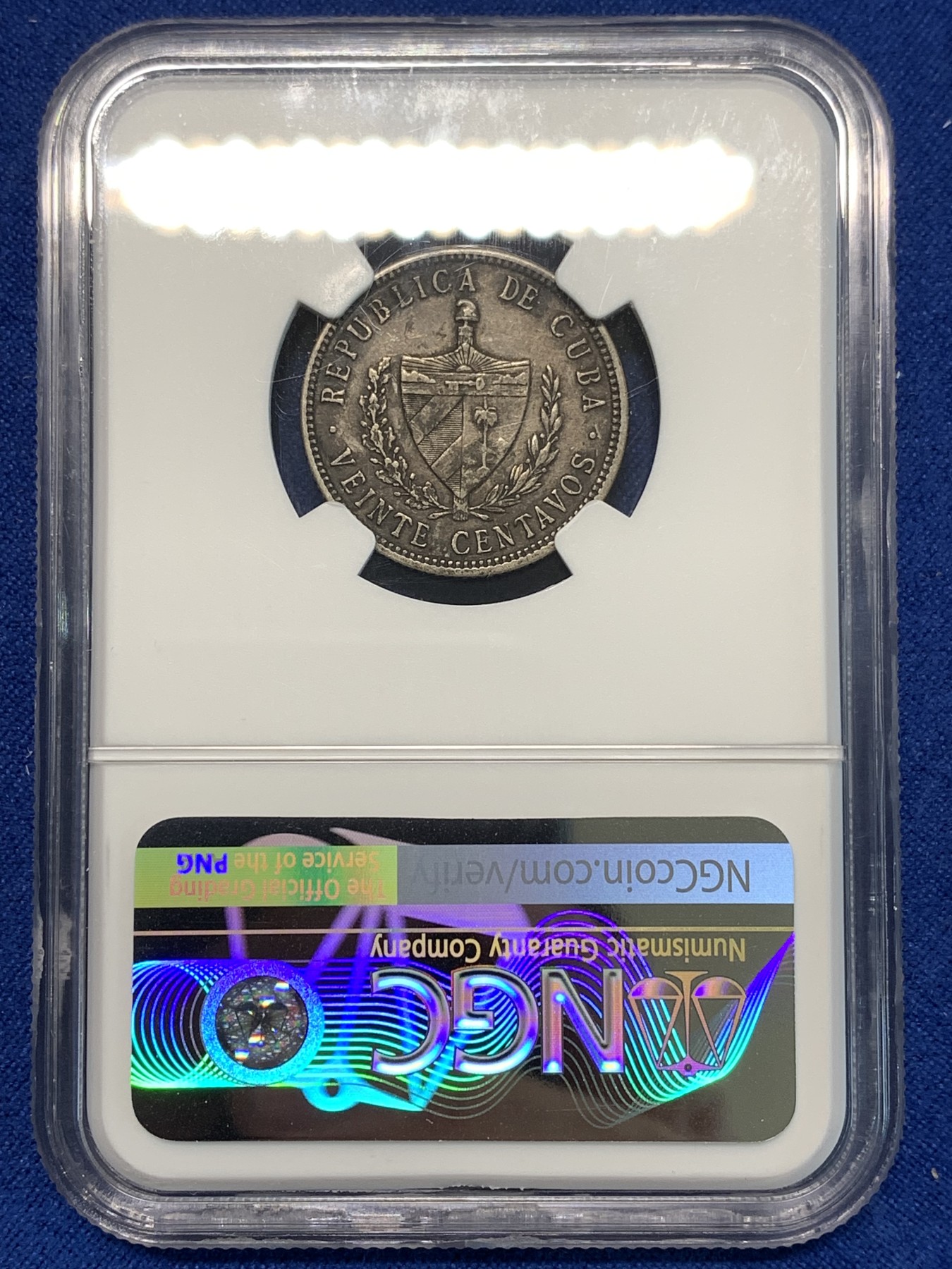 《竞宝斋》第232场-周日，周一 2场 (全场包邮) NGC-AU53 古巴1915年20分银币 古巴第一套流通银币早期年份稀少 带醇黑包浆