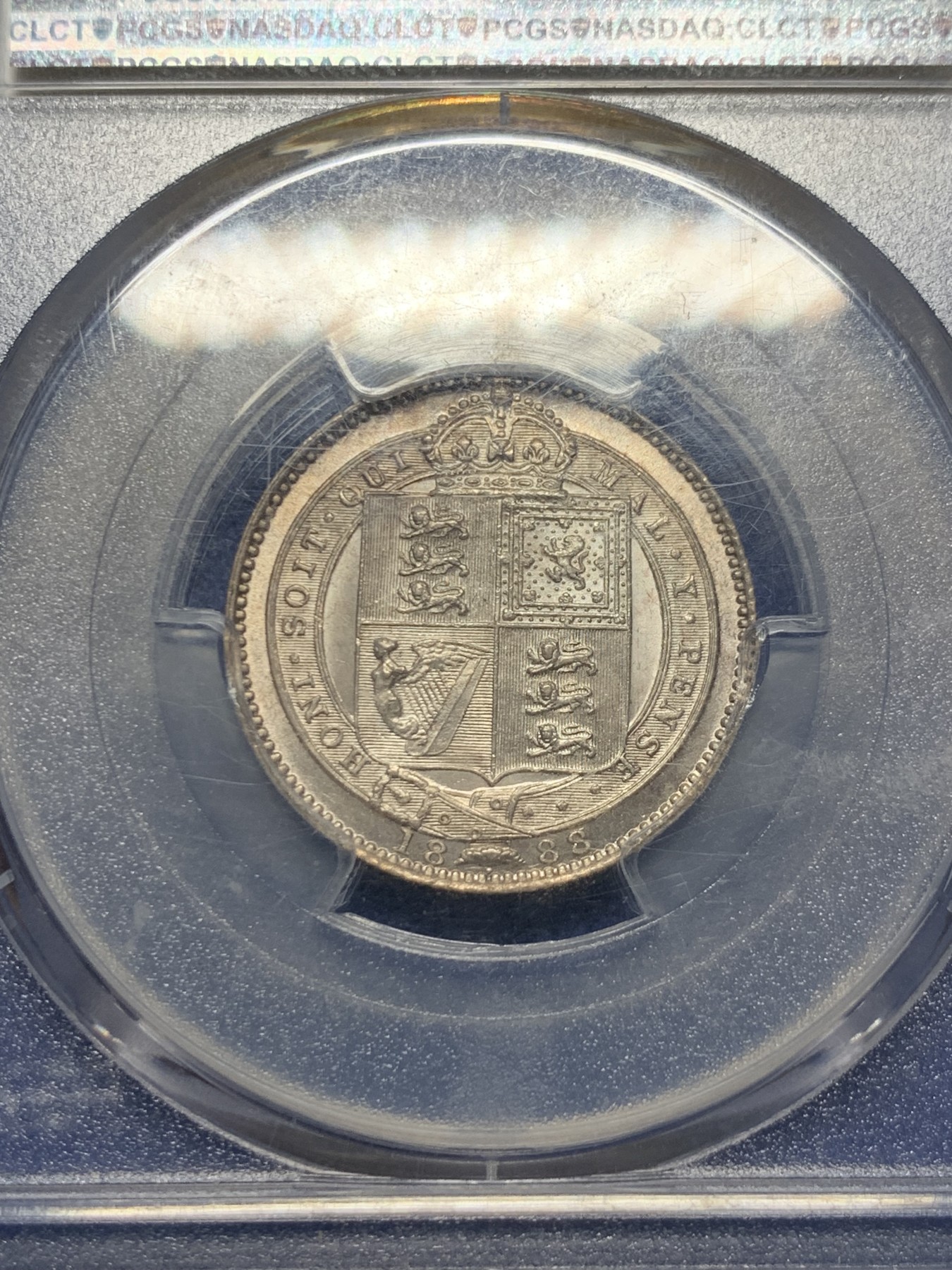 《竞宝斋》第232场-周日，周一 2场 (全场包邮) PCGS-MS61英国 1888/7年 骑字版 英国维多利亚1先令 稀少品 淡粉彩 1888少见 骑字版更为难得