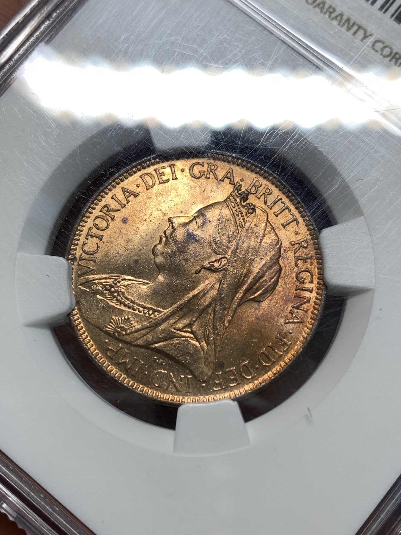 《竞宝斋》第232场-周日，周一 2场 (全场包邮) NGC-MS64RD 英国1900年维多利亚女王披纱1/2便士，高分RD十分难得，铜光闪闪恍如金币