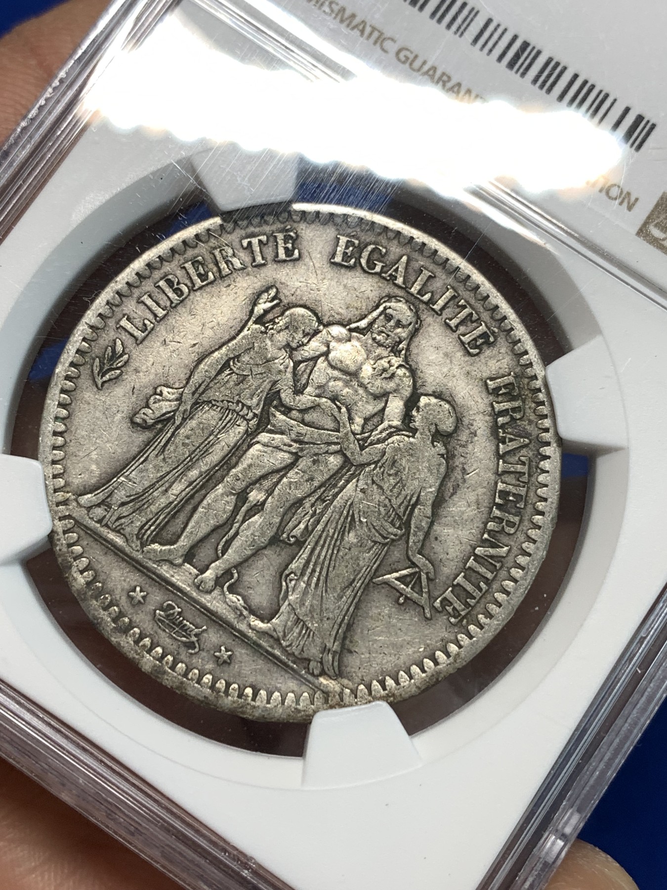 《竞宝斋》第232场-周日，周一 2场 (全场包邮) NGC XF45 法国1849第二共和大力神5法郎银币 只发行两年 出分难得 原味包浆