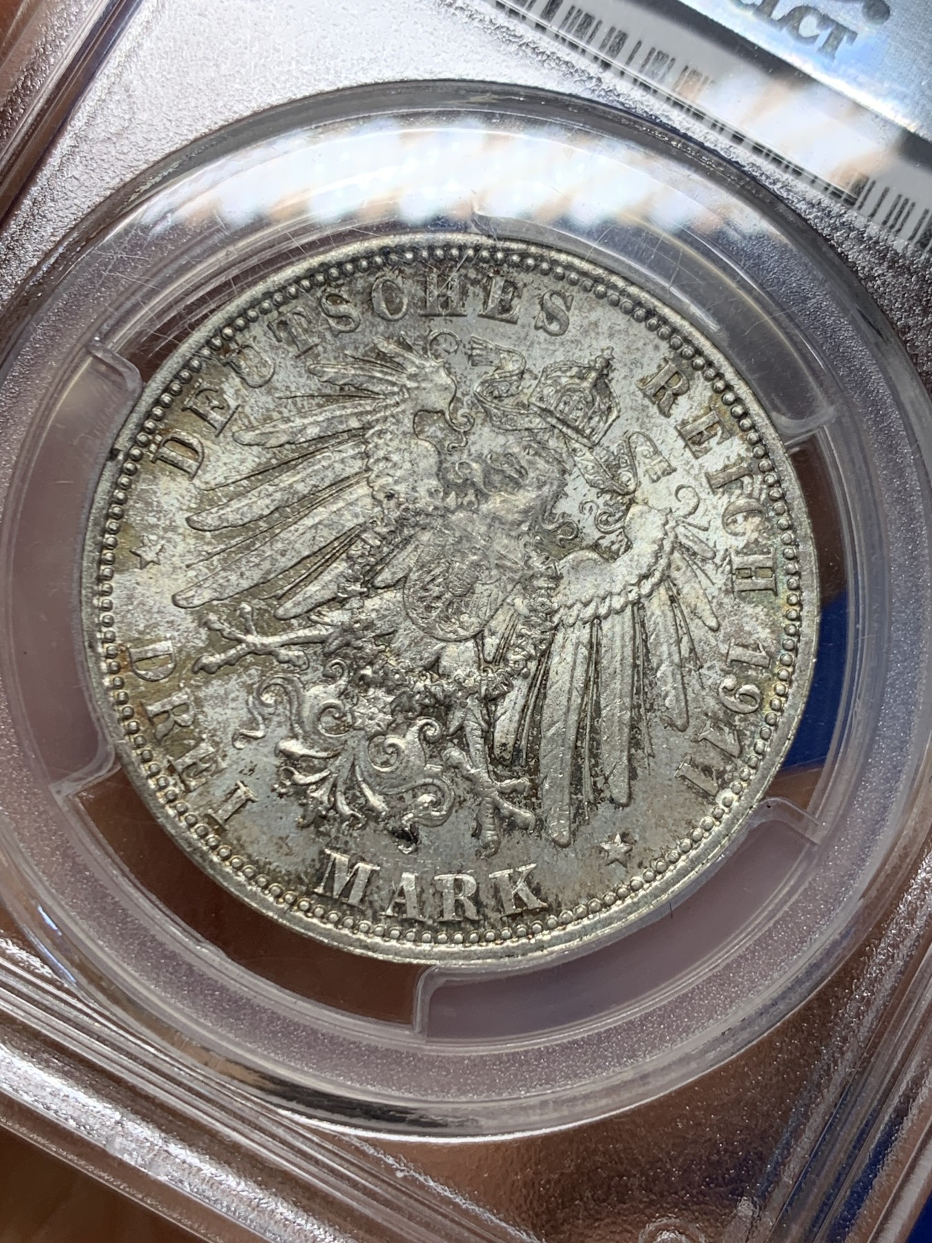 《竞宝斋》第232场-周日，周一 2场 (全场包邮) PCGS-MS65 1911年德国巴伐利亚利奥波德3马克银币 转光好状态