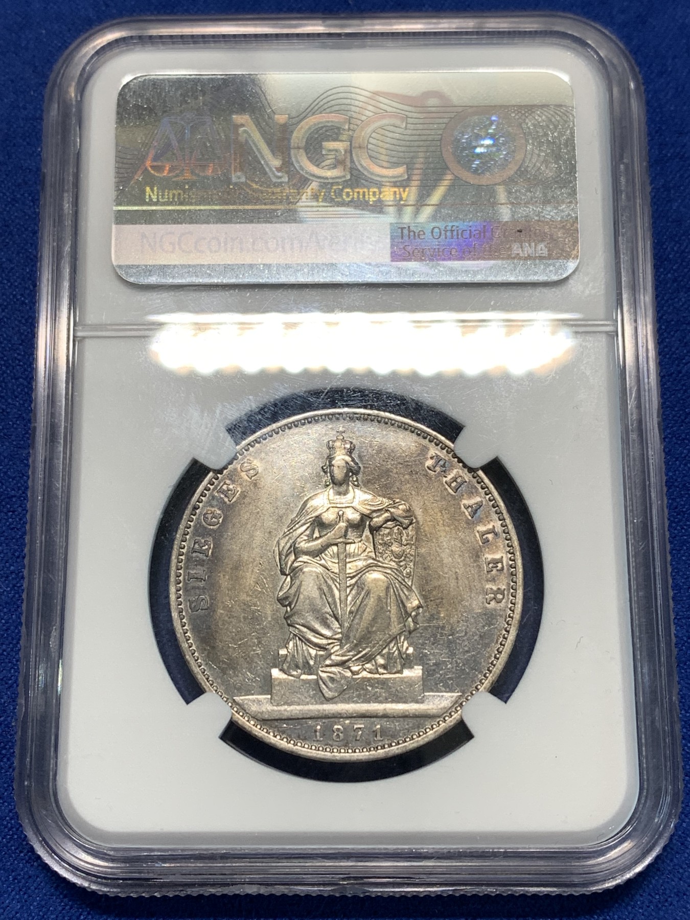 《竞宝斋》第232场-周日，周一 2场 (全场包邮) NGC-AUD 德国1871年A 普鲁士威廉一世 普法胜利1泰勒银币