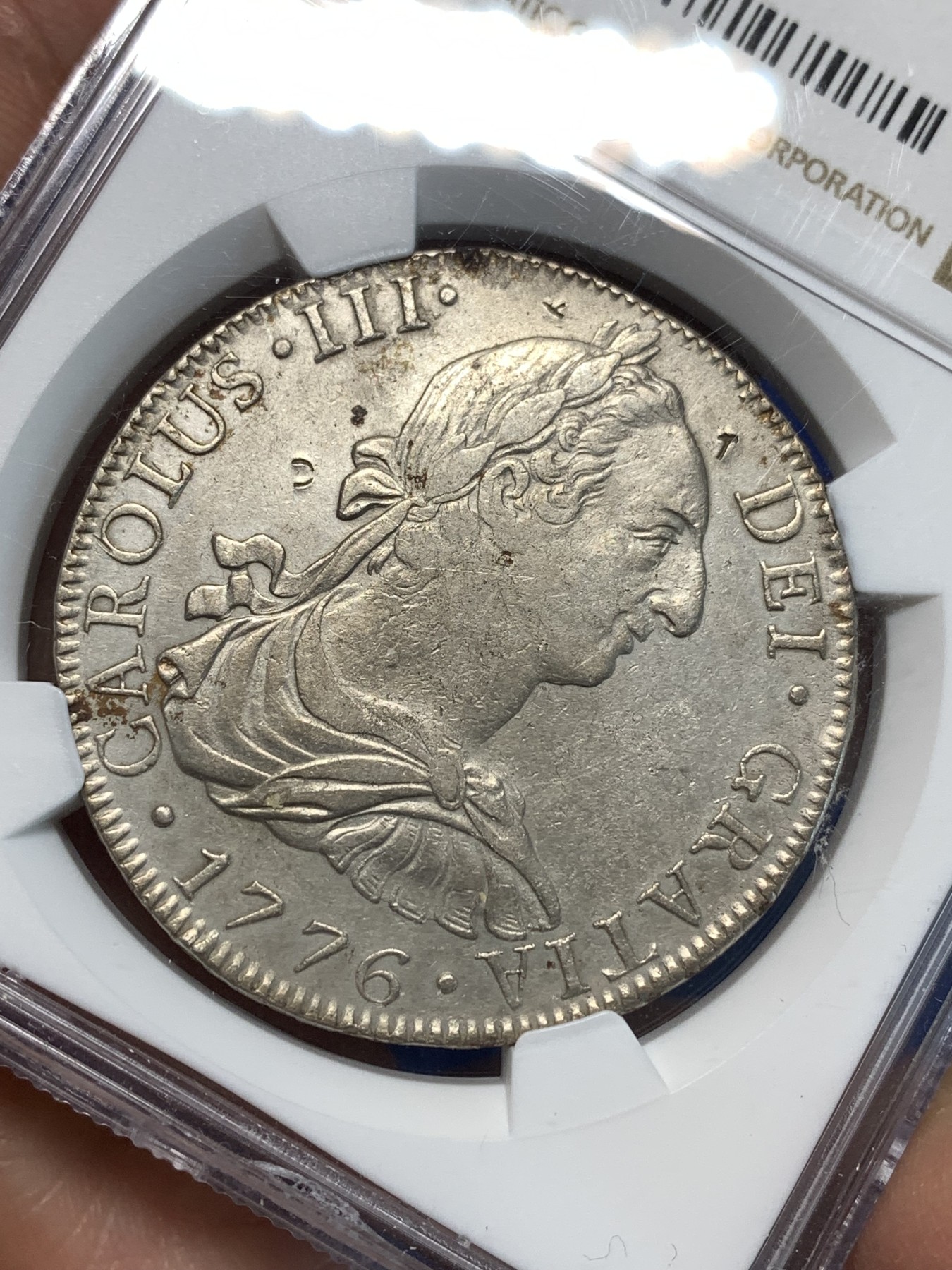 《竞宝斋》第232场-周日，周一 2场 (全场包邮) NGC XFD 西属墨西哥1776年 MO FM 卡洛斯三世双柱8R大银币