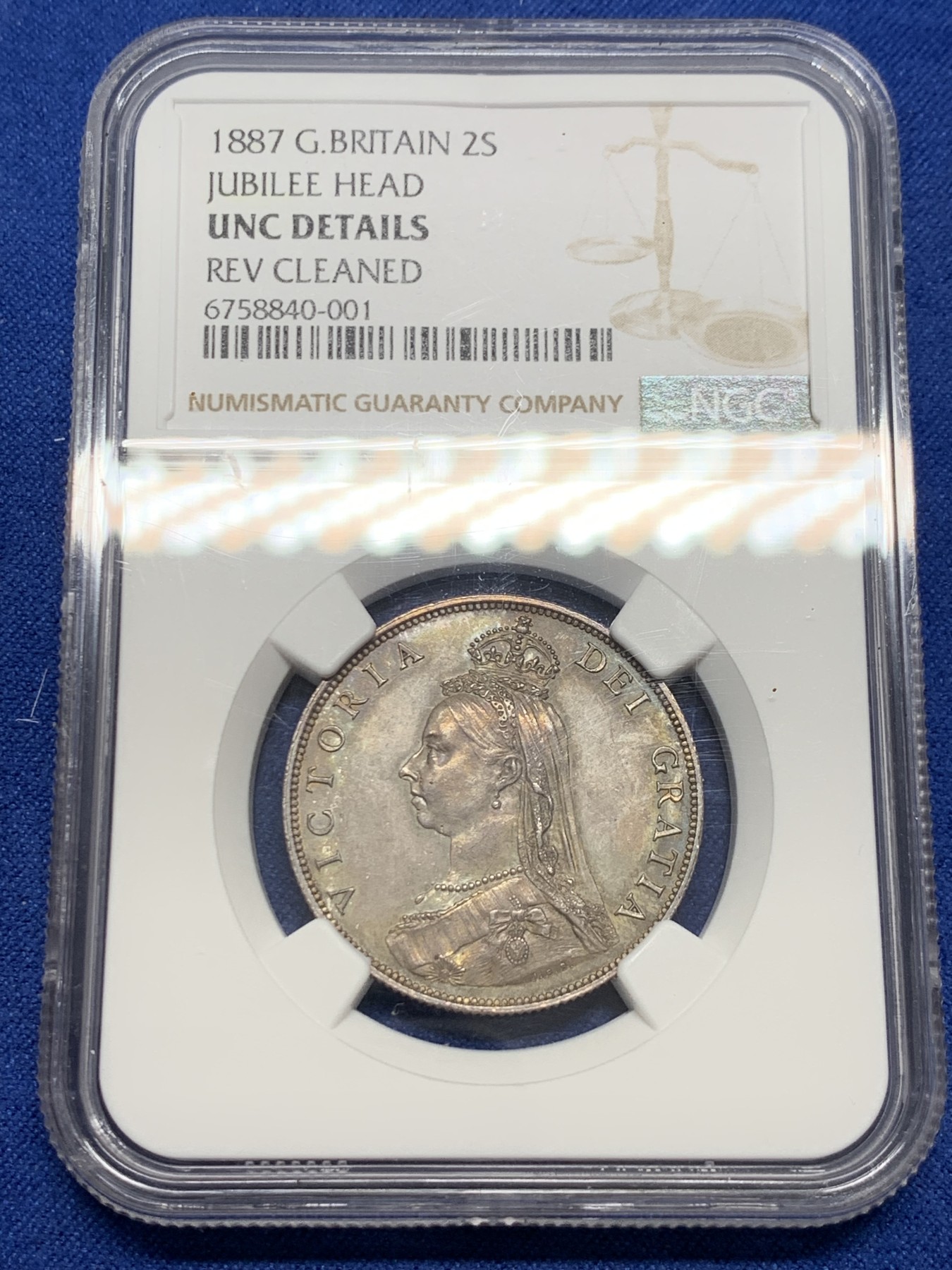 《竞宝斋》第232场-周日，周一 2场 (全场包邮) NGC UNC 英国 1887年弗洛林银币，状态好，底板带彩