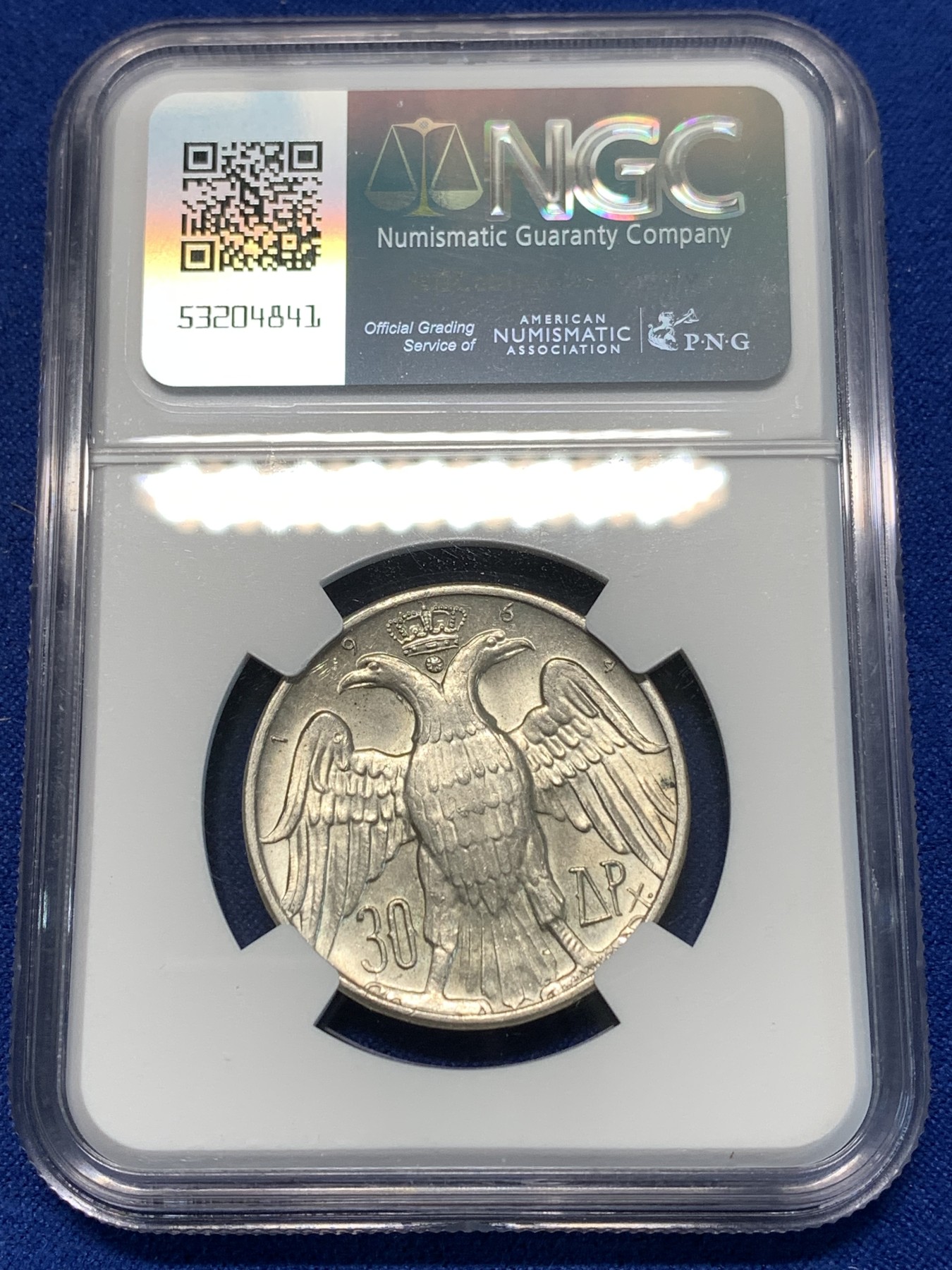 《竞宝斋》第232场-周日，周一 2场 (全场包邮) NGC-MS64 希腊1964年皇室大婚纪念银币