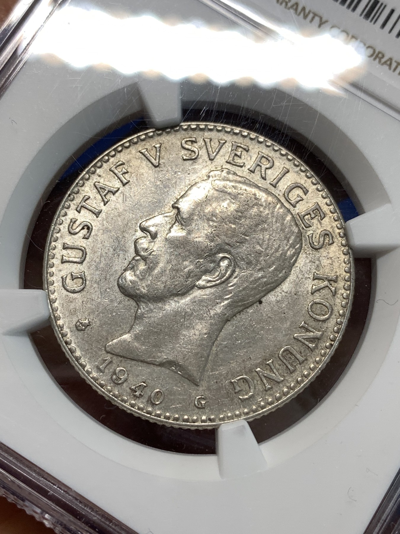 《竞宝斋》第232场-周日，周一 2场 (全场包邮) NGC AU58 瑞典1940年 古斯塔夫五世 2克郎 银币