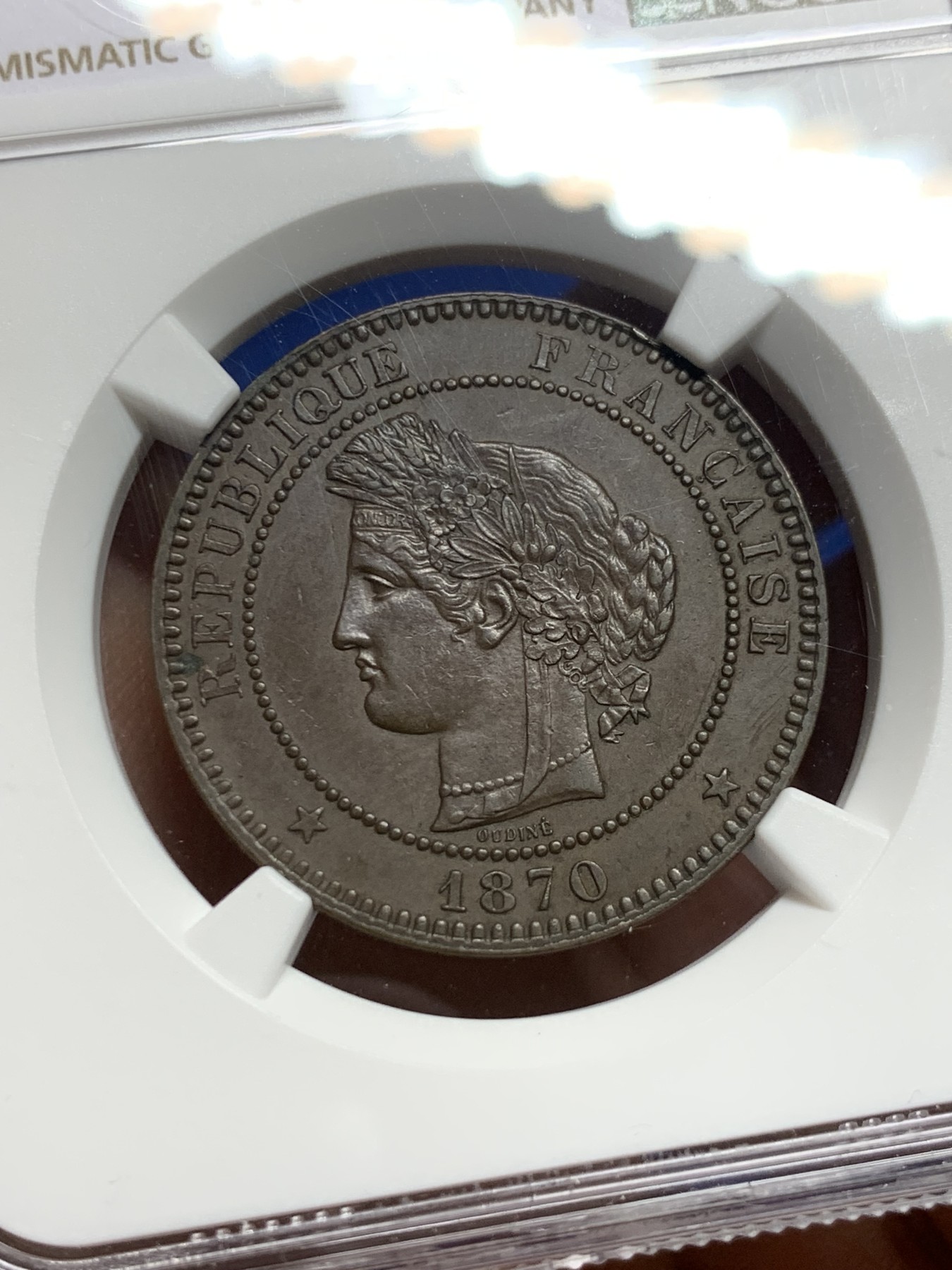 《竞宝斋》第232场-周日，周一 2场 (全场包邮) NGC MS62BN 1870A 法国10生丁铜币