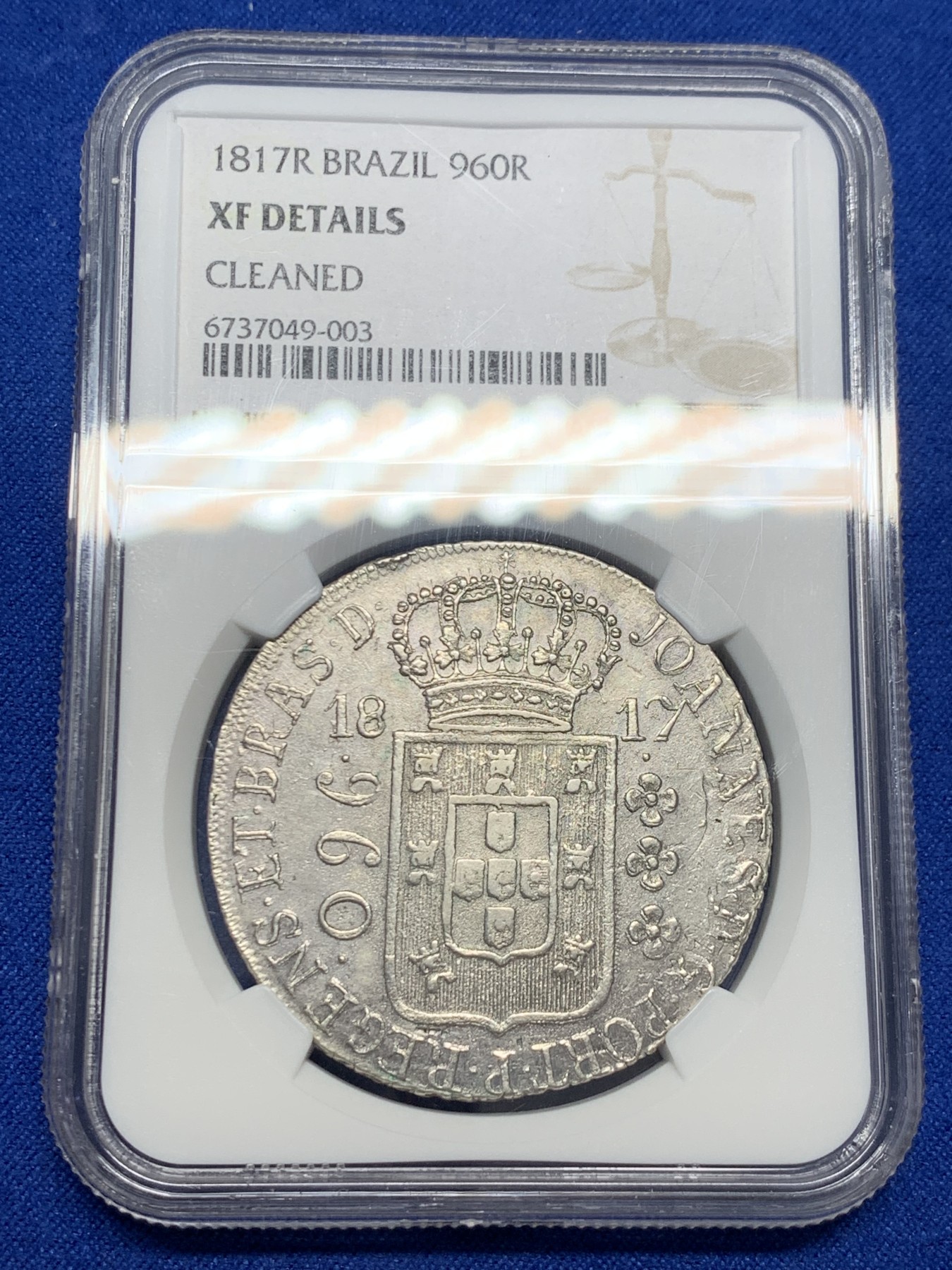 《竞宝斋》第232场-周日，周一 2场 (全场包邮) NGC-XFD 1817年巴西960R银币，双面深打，细节好
