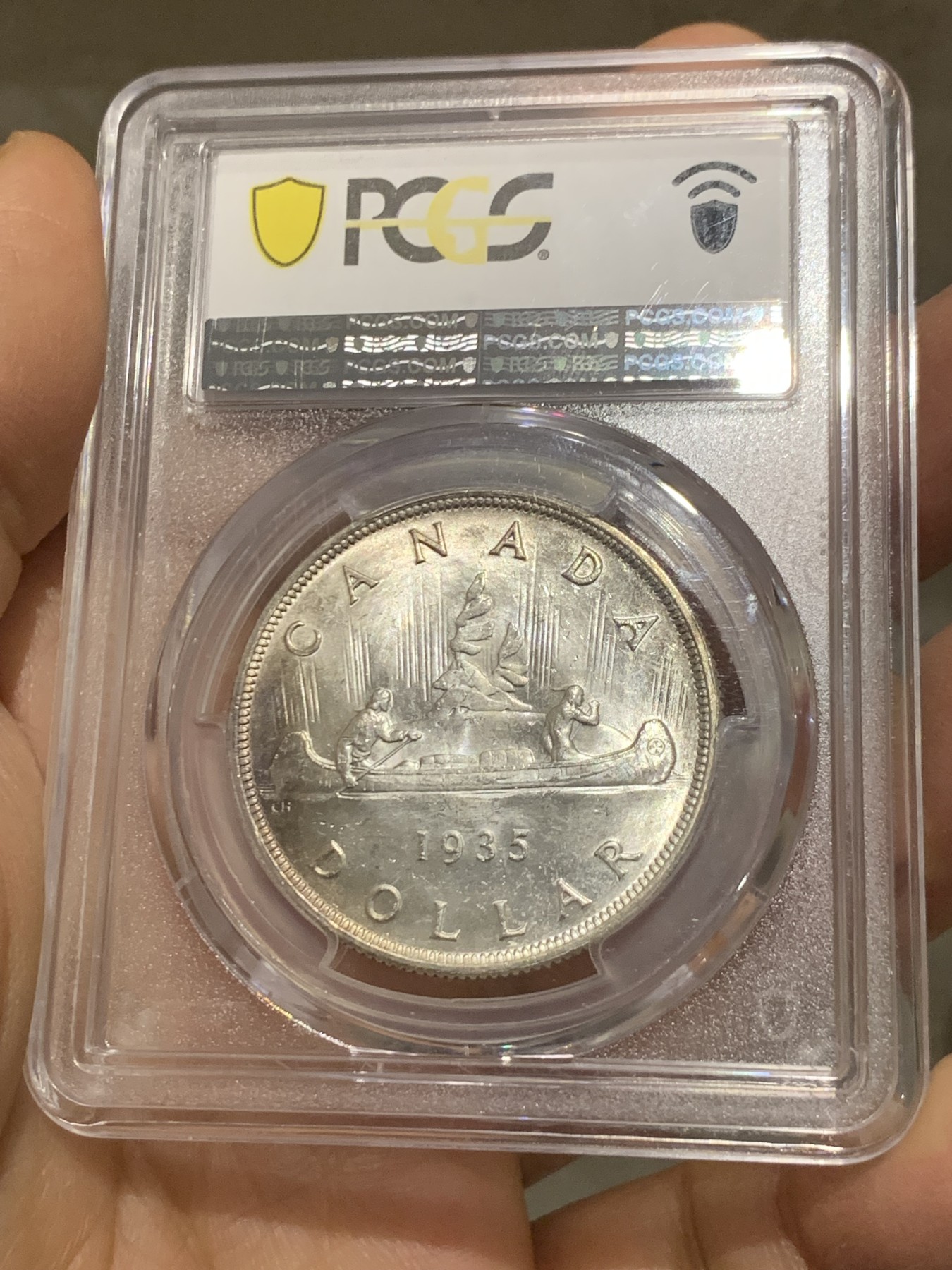 《竞宝斋》第232场-周日，周一 2场 (全场包邮) PCGS-MS64+ 加拿大 1935年1元银币 乔五划船 经典图案 银光闪闪 顶级高分 一步到位