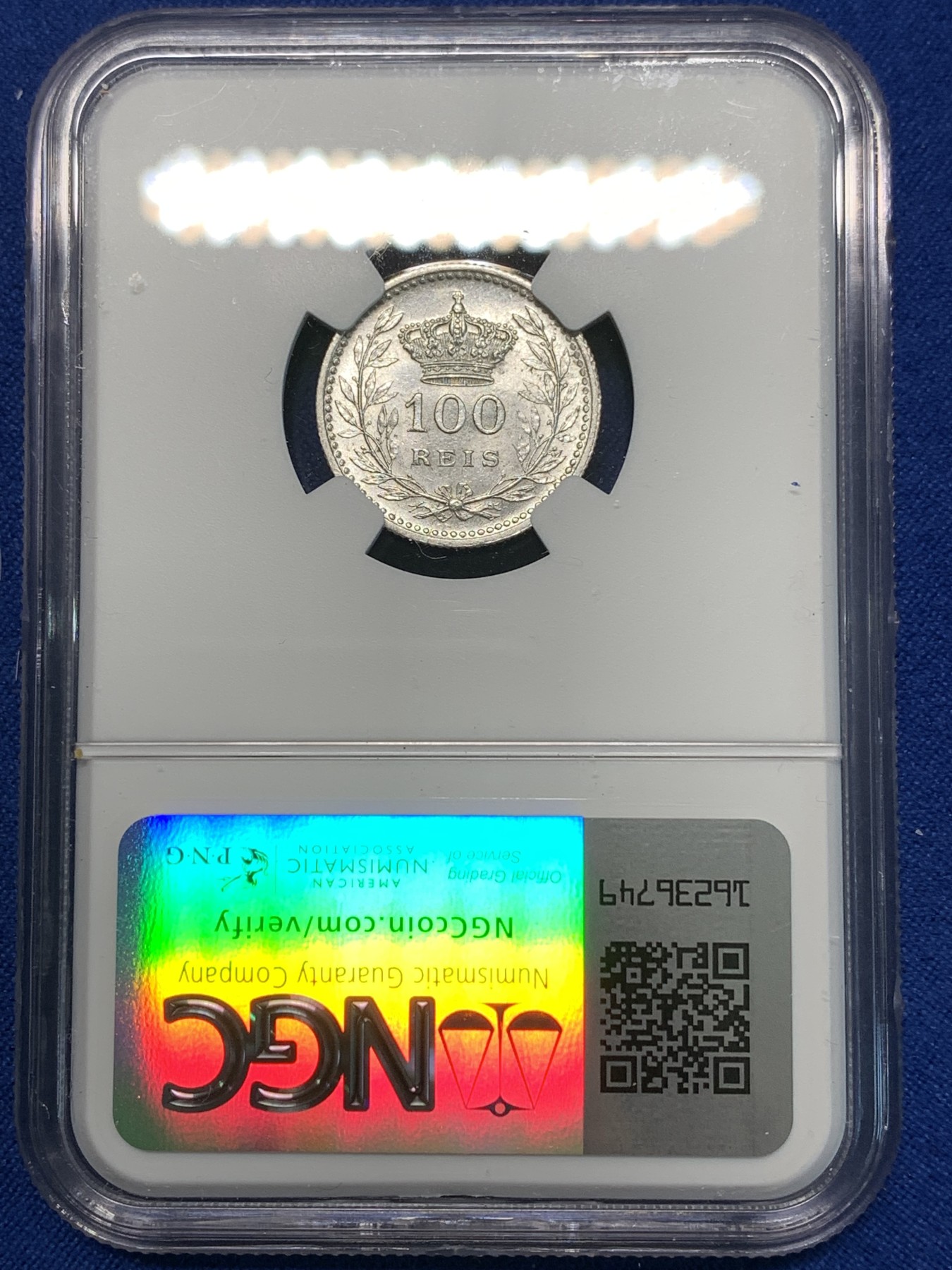 《竞宝斋》第232场-周日，周一 2场 (全场包邮) NGC-UNCD 葡萄牙 1910年 100R瑞斯 银币