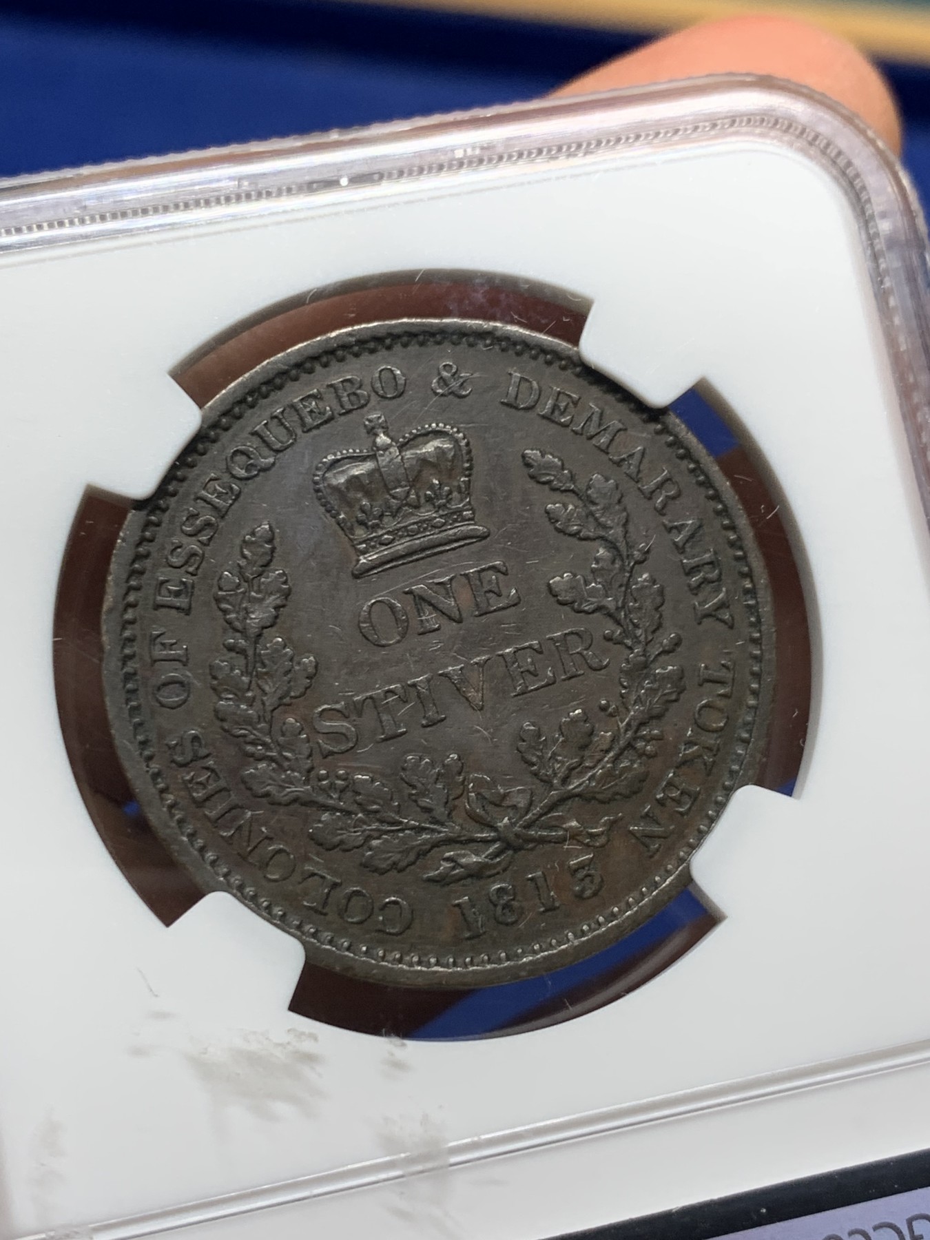 《竞宝斋》第232场-周日，周一 2场 (全场包邮) 两枚一组 NGC XF 1813年英属埃斯奎波&德梅拉拉铜币 半stiver+1stiver