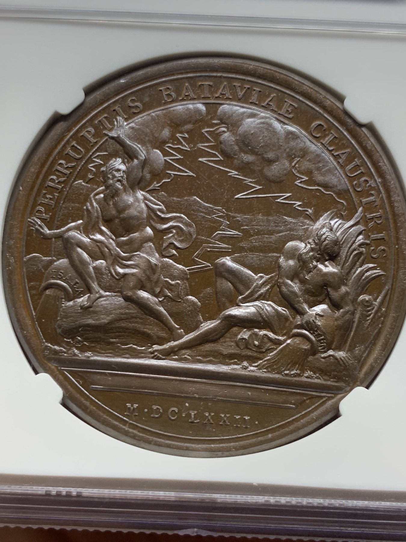 《竞宝斋》第232场-周日，周一 2场 (全场包邮) 唯一冠军分 NGC MS65 法国1672年太阳王路易十四军队撤退铜章