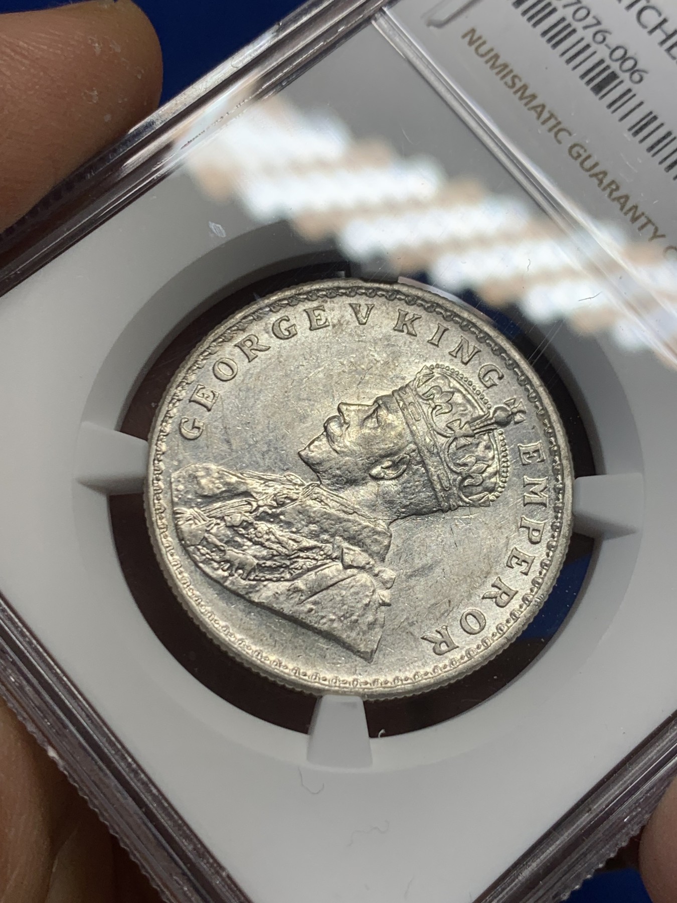 《竞宝斋》第232场-周日，周一 2场 (全场包邮) NGC UNC 印度 1918C 乔治五世 1卢比 银币