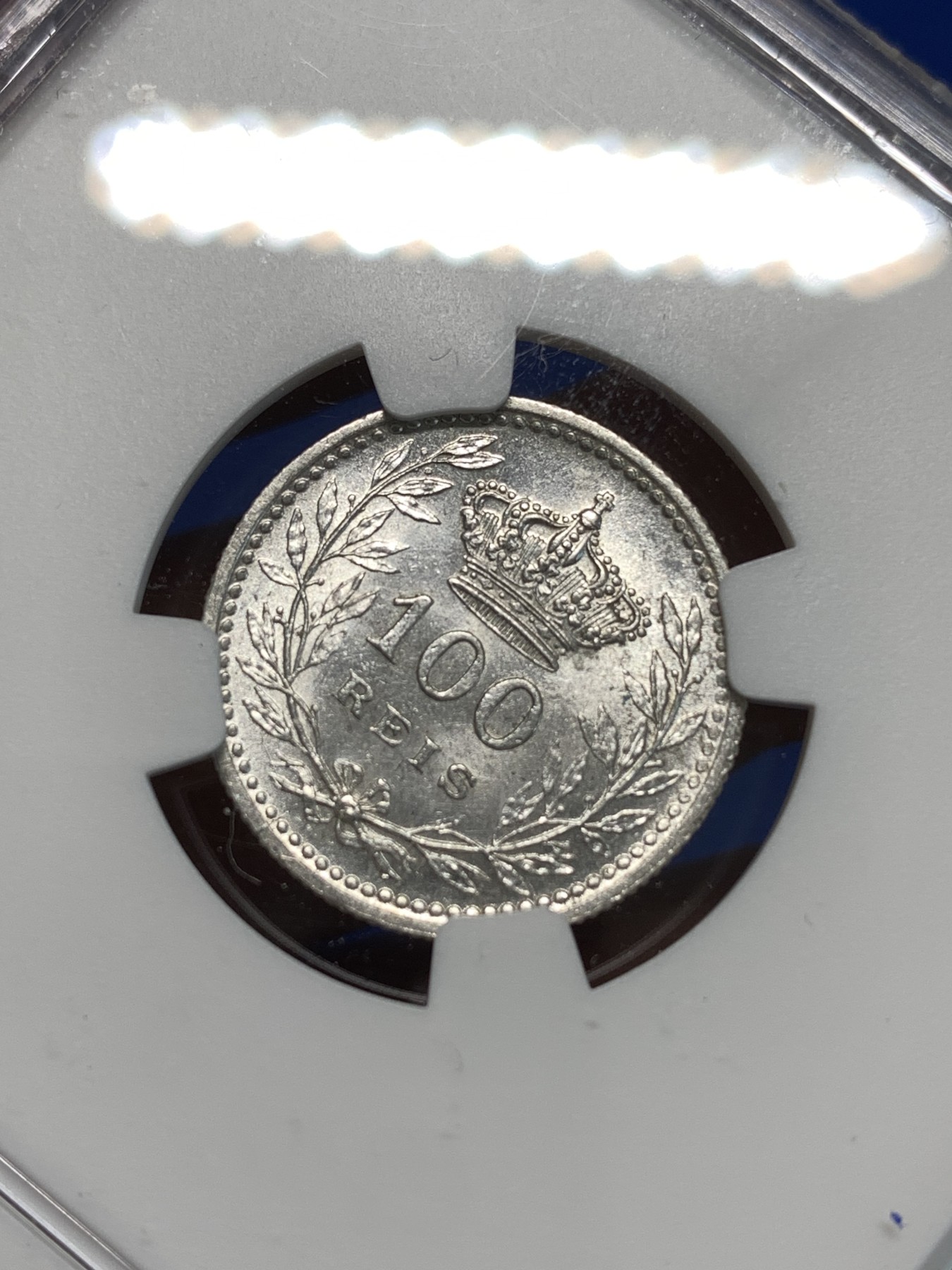 《竞宝斋》第232场-周日，周一 2场 (全场包邮) NGC-UNCD 葡萄牙 1910年 100R瑞斯 银币