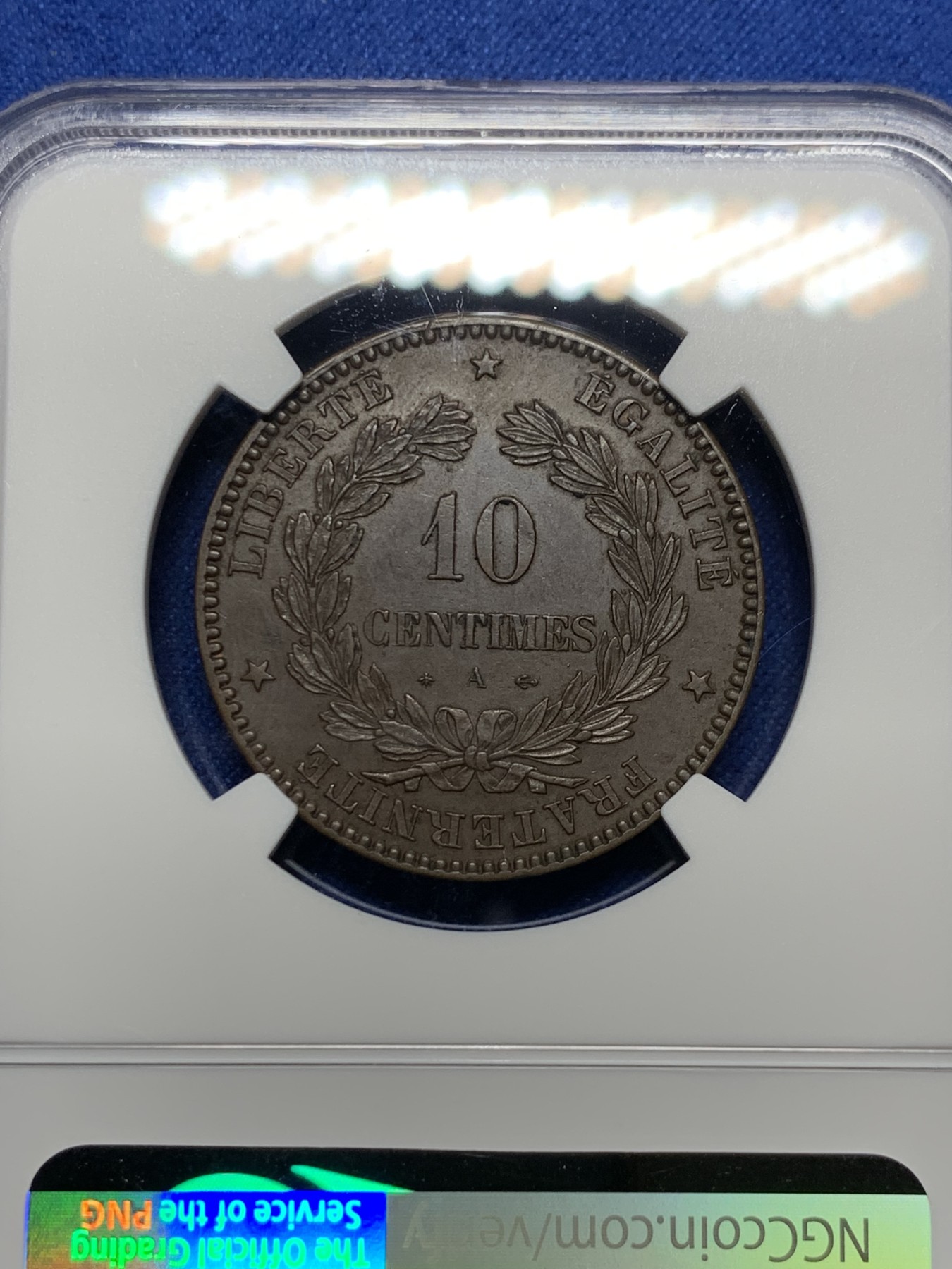 《竞宝斋》第232场-周日，周一 2场 (全场包邮) NGC MS62BN 1870A 法国10生丁铜币