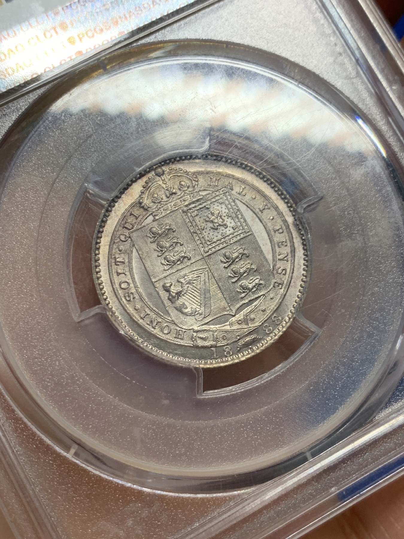 《竞宝斋》第232场-周日，周一 2场 (全场包邮) PCGS-MS61英国 1888/7年 骑字版 英国维多利亚1先令 稀少品 淡粉彩 1888少见 骑字版更为难得