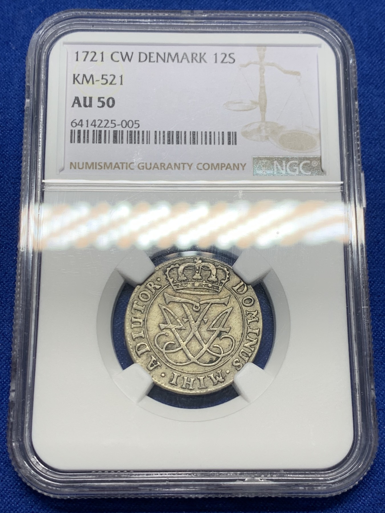 《竞宝斋》第232场-周日，周一 2场 (全场包邮) NGC AU50 丹麦1721年12S银币