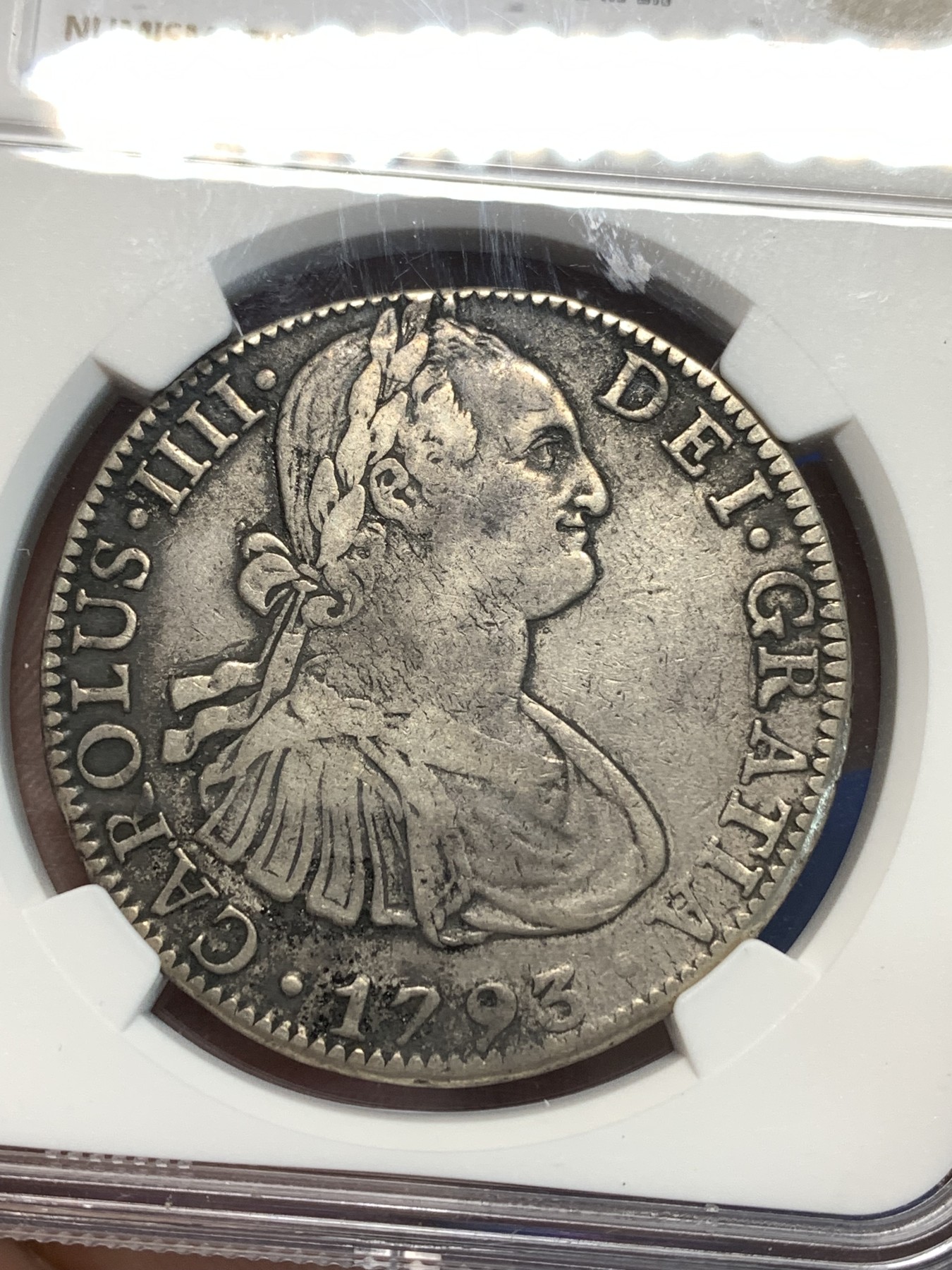 《竞宝斋》第232场-周日，周一 2场 (全场包邮) NGC XFD 墨西哥1793MO FM 卡洛斯四世8R双柱银币