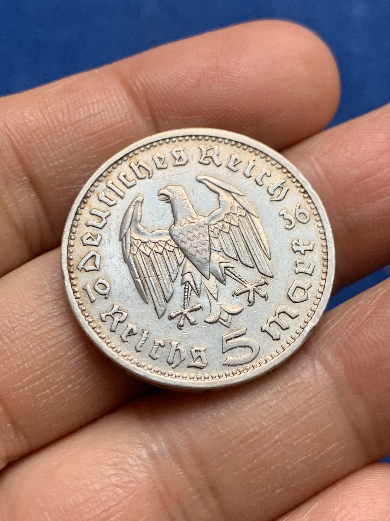 《竞宝斋》第232场-周日，周一 2场 (全场包邮) 德国1936年兴登堡鹰版5马克银币