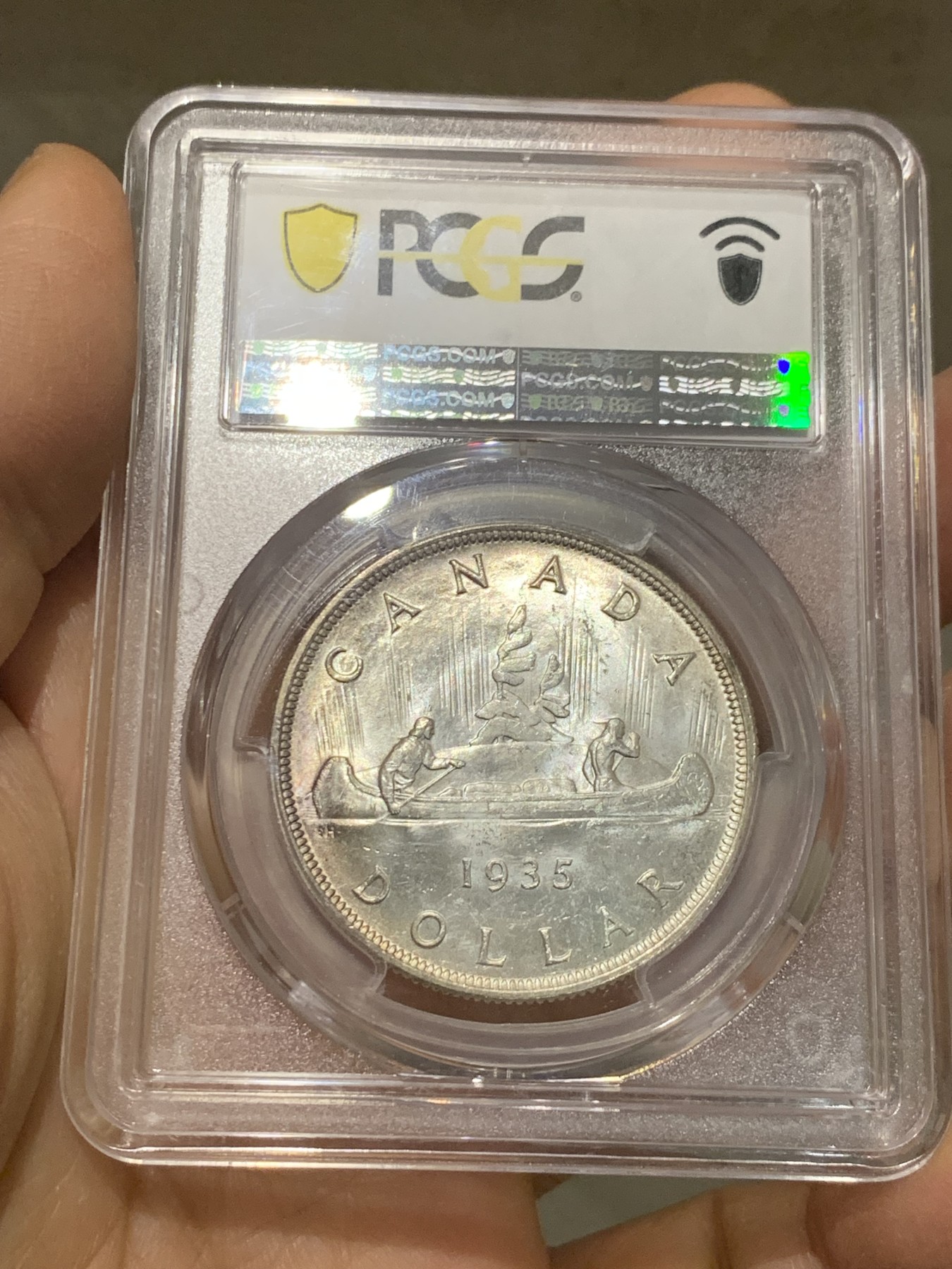 《竞宝斋》第232场-周日，周一 2场 (全场包邮) PCGS-MS64+ 加拿大 1935年1元银币 乔五划船 经典图案 银光闪闪 顶级高分 一步到位