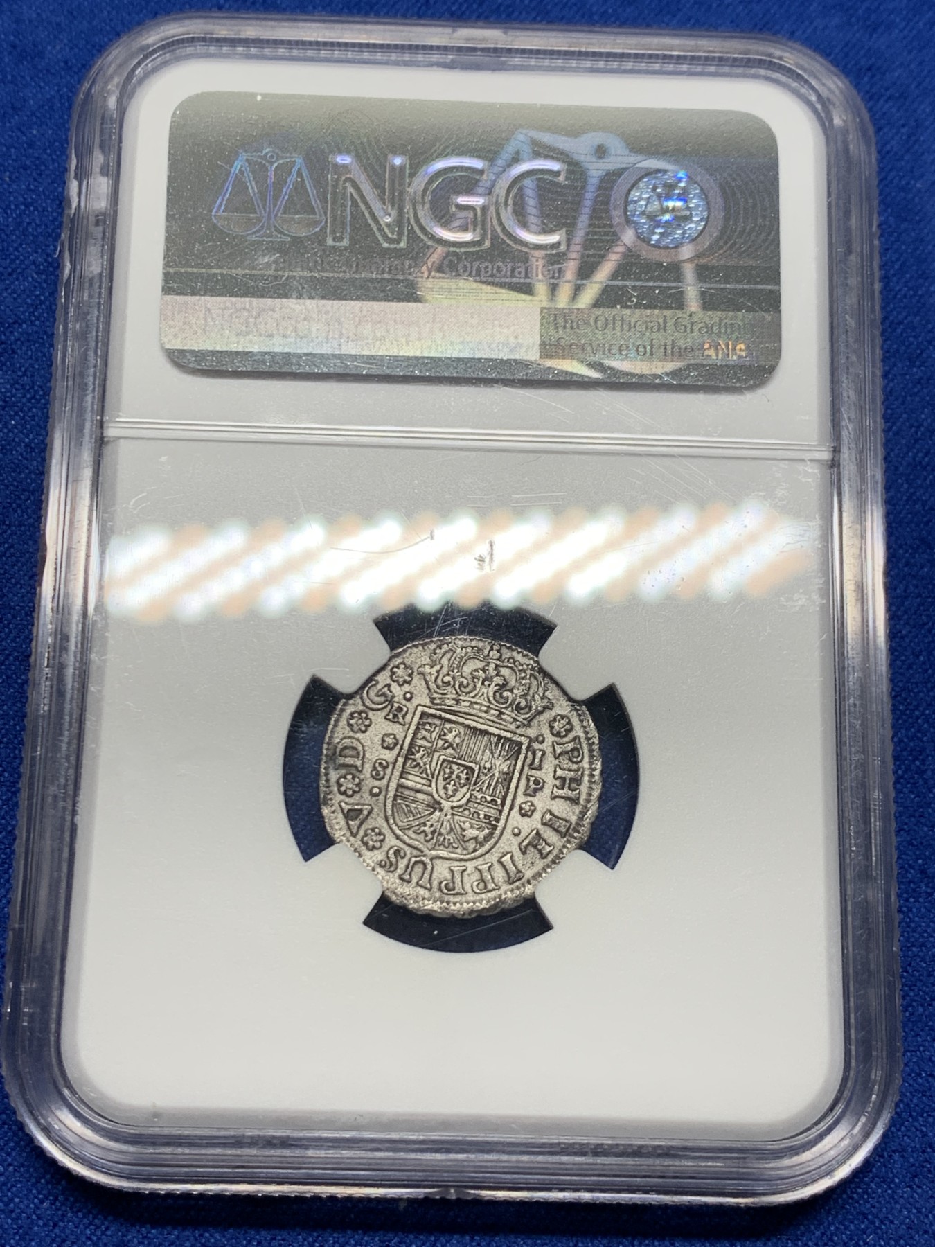 《竞宝斋》第232场-周日，周一 2场 (全场包邮) NGC AUD 西班牙1737腓力五世1里亚尔银币 本土十字 少见品种