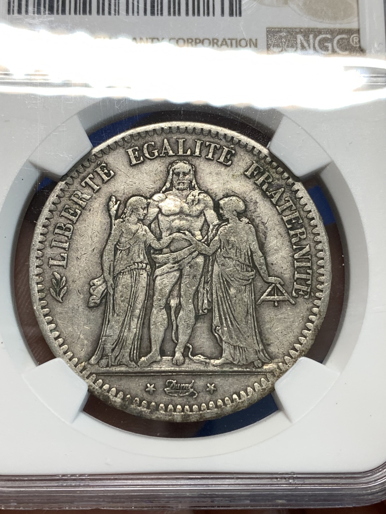 《竞宝斋》第232场-周日，周一 2场 (全场包邮) NGC XF45 法国1849第二共和大力神5法郎银币 只发行两年 出分难得 原味包浆