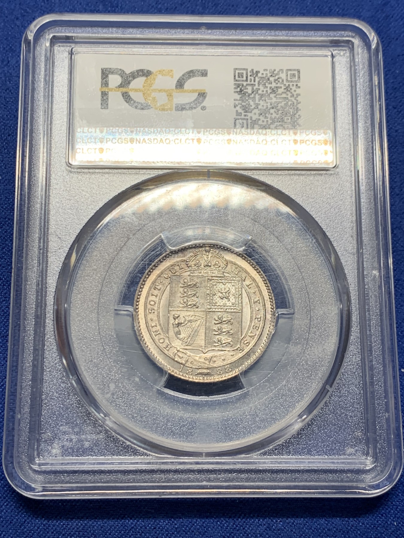 《竞宝斋》第232场-周日，周一 2场 (全场包邮) PCGS-MS61英国 1888/7年 骑字版 英国维多利亚1先令 稀少品 淡粉彩 1888少见 骑字版更为难得