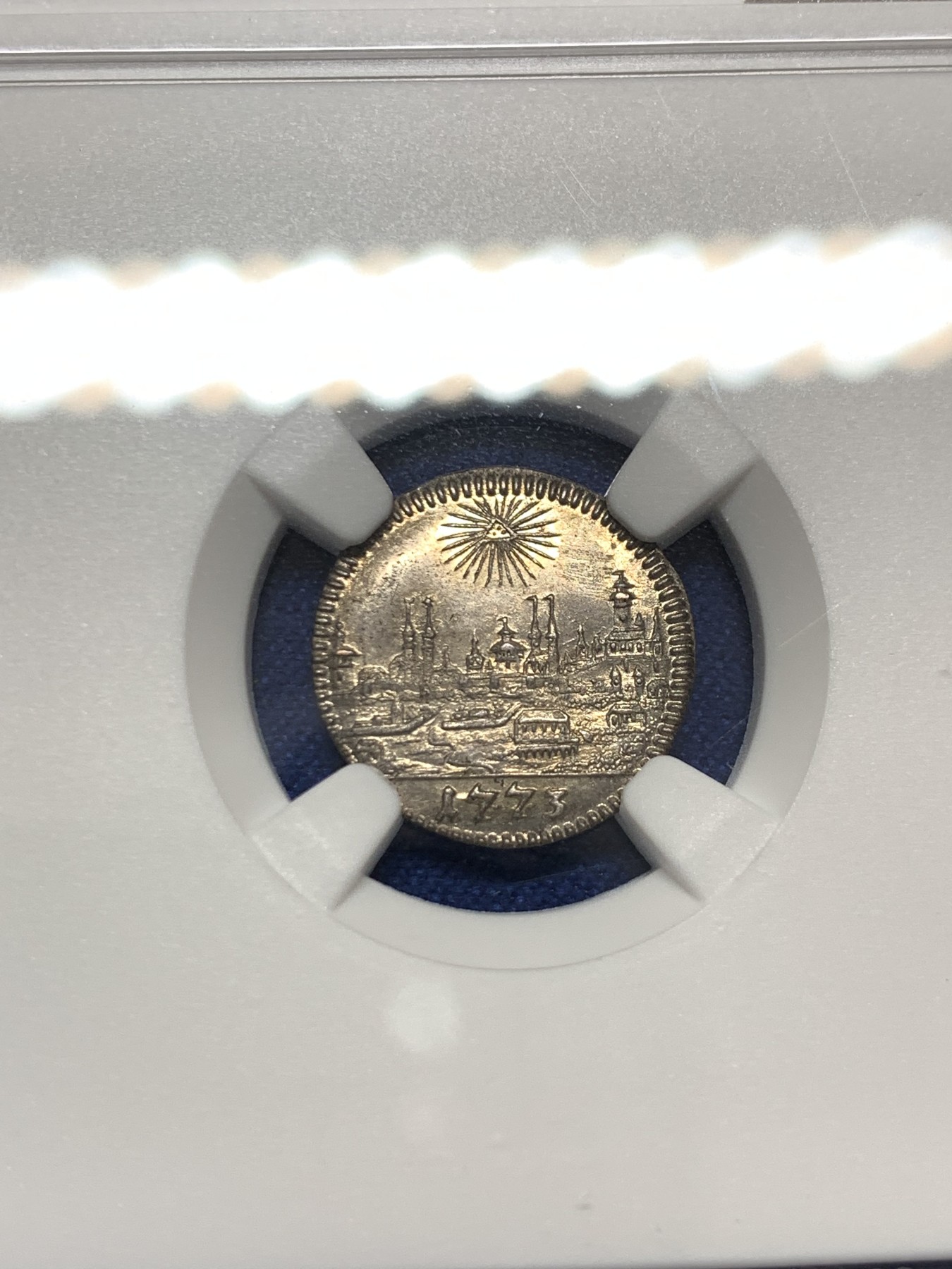 《竞宝斋》第232场-周日，周一 2场 (全场包邮) NGC-UNC 1773年 神圣罗马帝国纽伦堡城市景观小银币 面值1克鲁泽  精制细腻 尽显250年前的德系精工