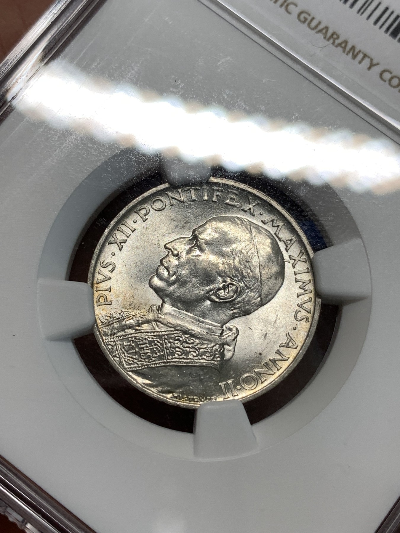 《竞宝斋》第232场-周日，周一 2场 (全场包邮) NGC-MS63 梵蒂冈 1940年 划船 5里拉 银币