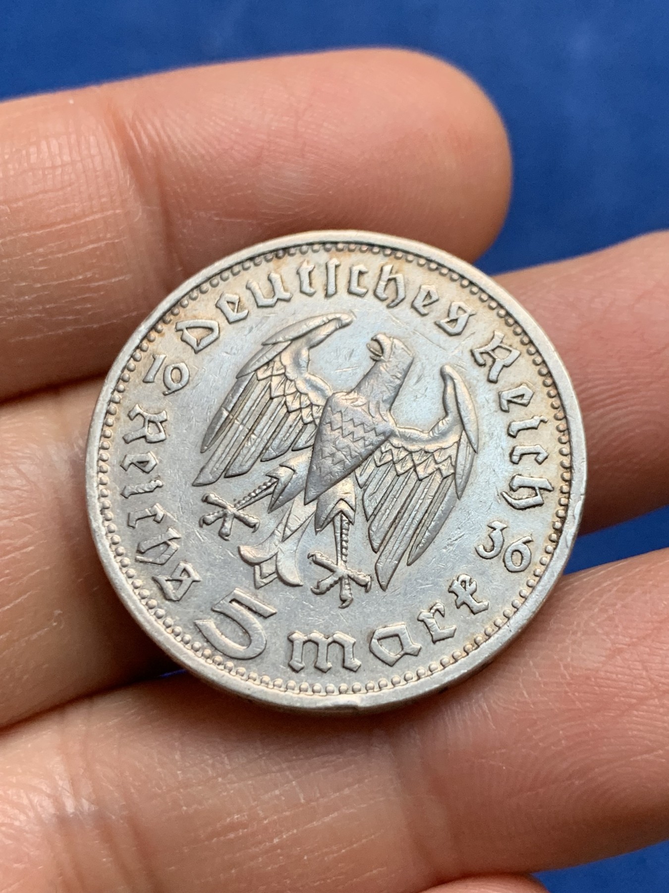 《竞宝斋》第232场-周日，周一 2场 (全场包邮) 德国1936年兴登堡鹰版5马克银币