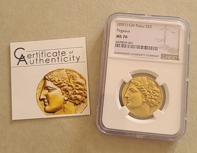 【币将精彩】世界钱币拍卖专场(2024-1-10) - 帕劳雅典娜飞马镀金银币NGC带证书