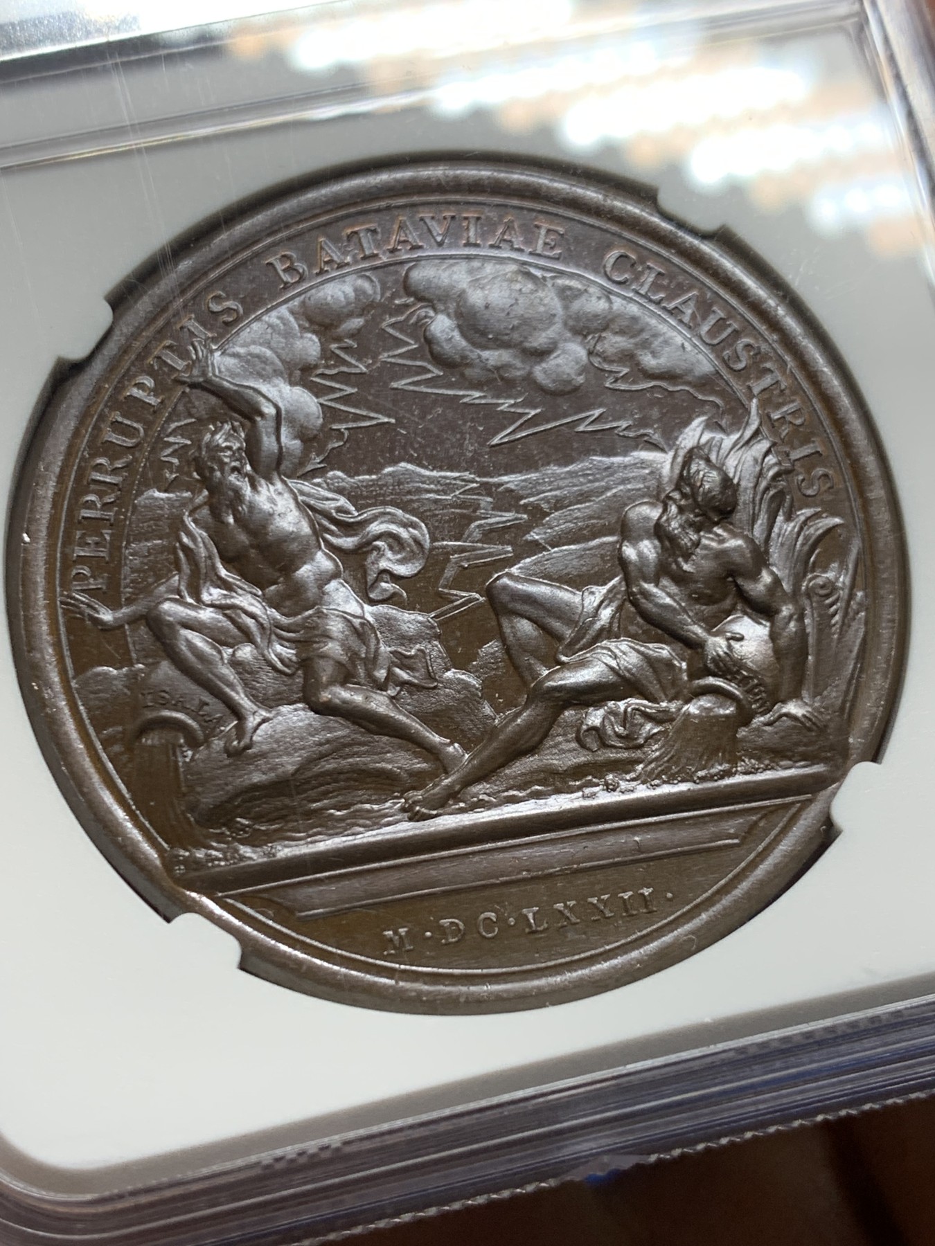 《竞宝斋》第232场-周日，周一 2场 (全场包邮) 唯一冠军分 NGC MS65 法国1672年太阳王路易十四军队撤退铜章