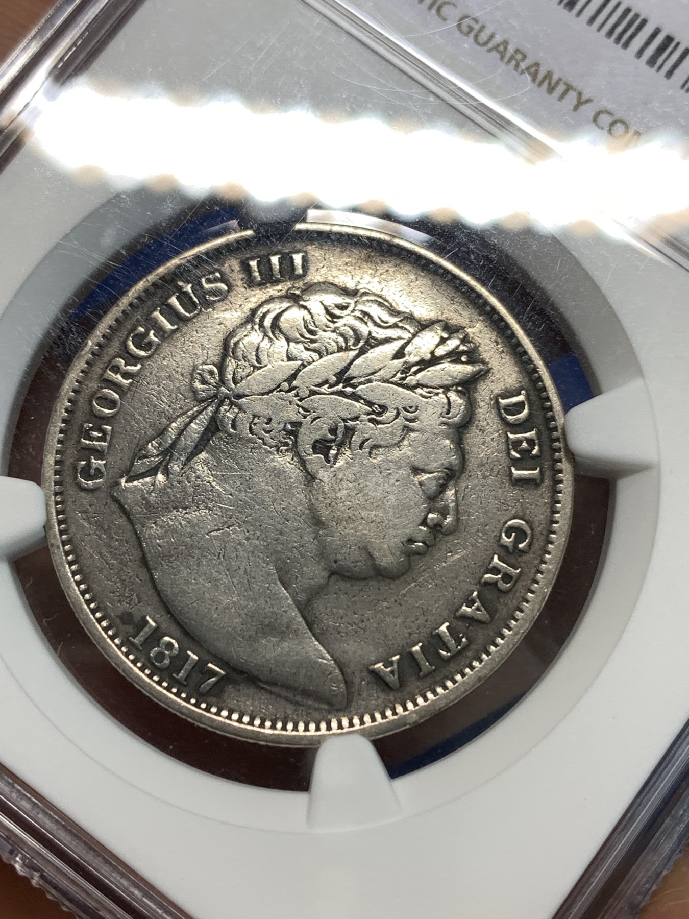 《竞宝斋》第232场-周日，周一 2场 (全场包邮) NGC-VFD 英国1817年乔治三世牛头半克朗银币 自然流通 不错的品种