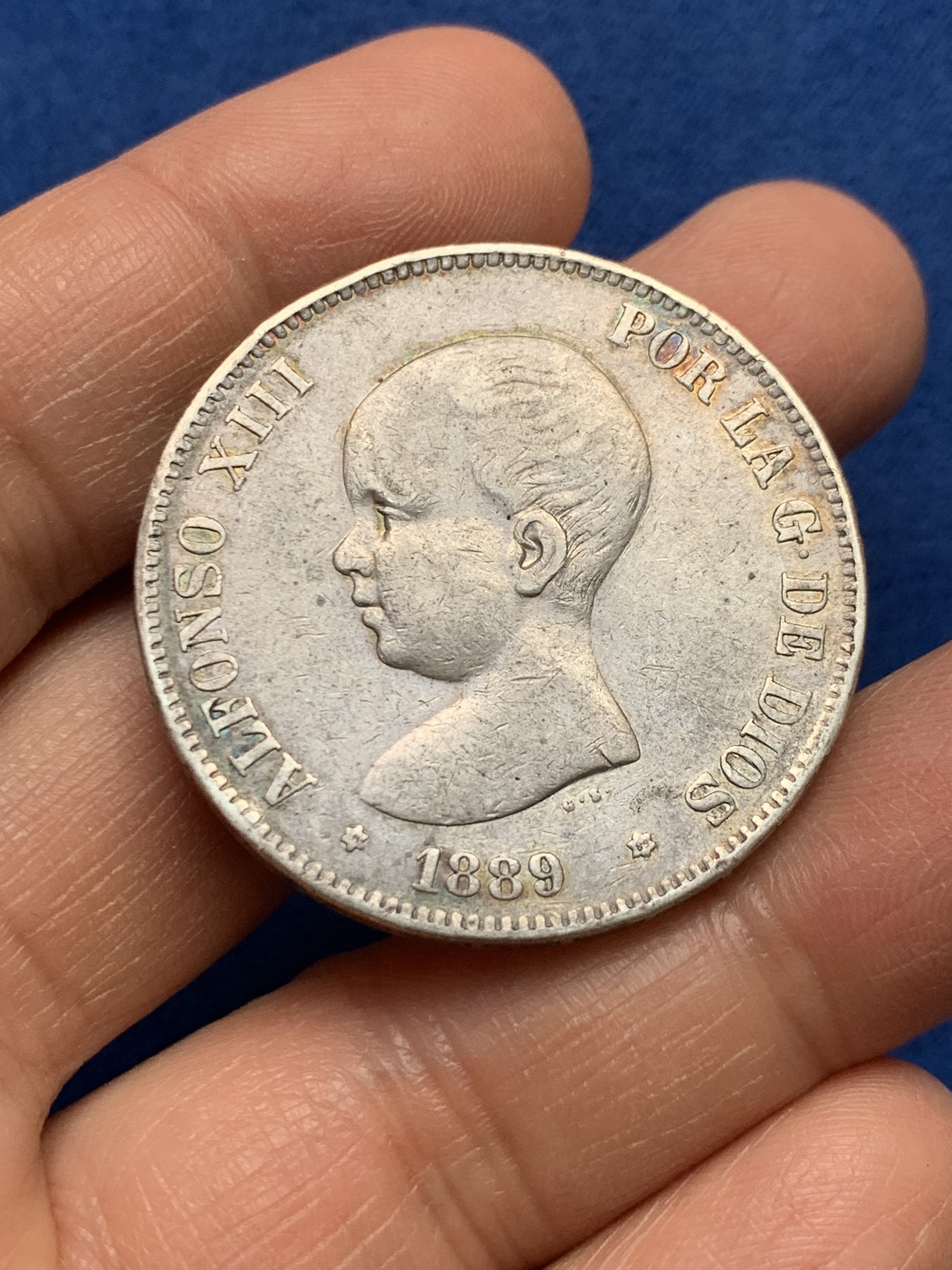 《竞宝斋》第232场-周日，周一 2场 (全场包邮) 西班牙1889阿方索十三世小光头5比赛塔双柱银币